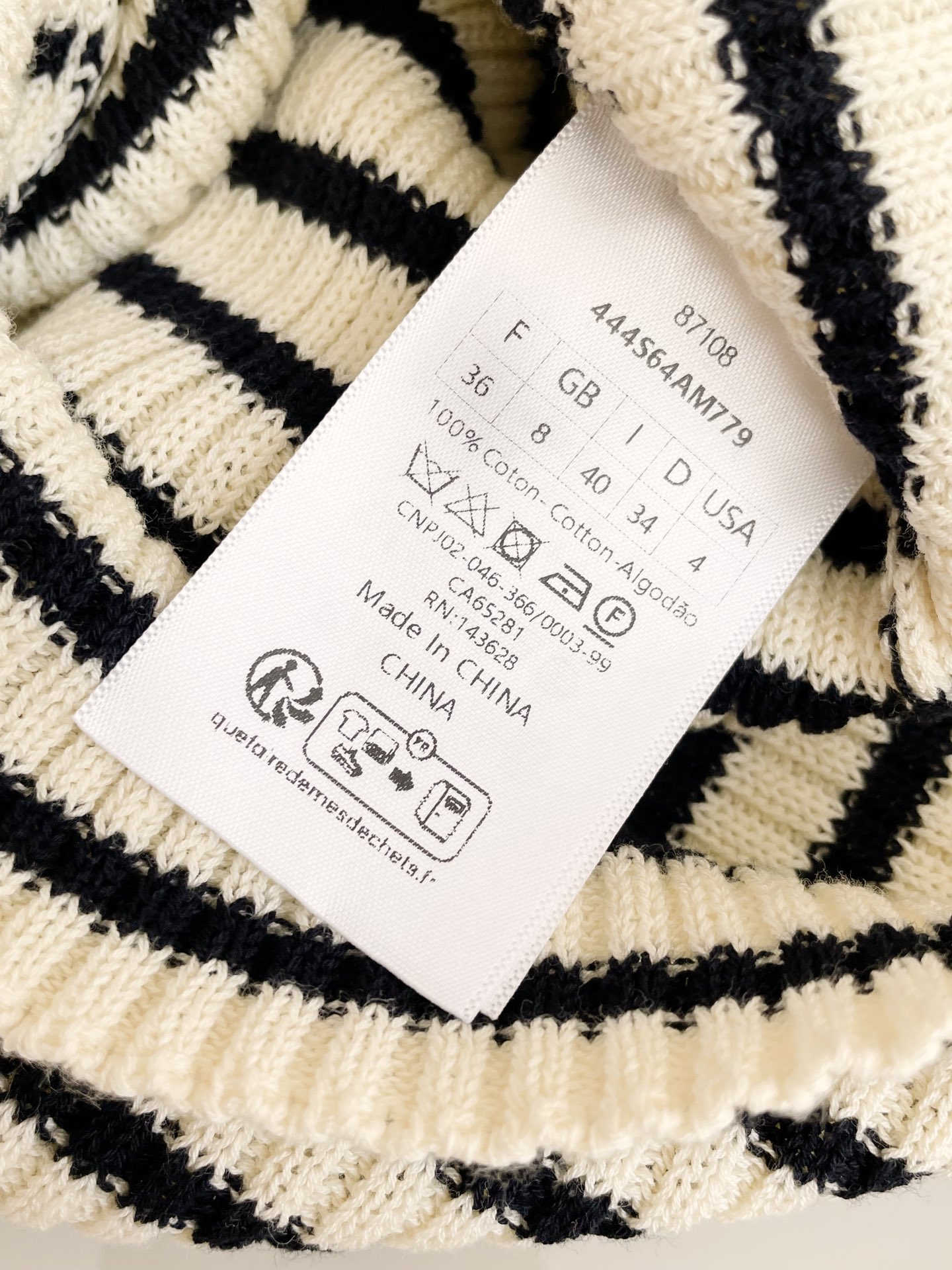 Bagsaaa D10riviera Sweater White and Navy Blue Cotton Ribbed Knit with D10r Marinière Motif