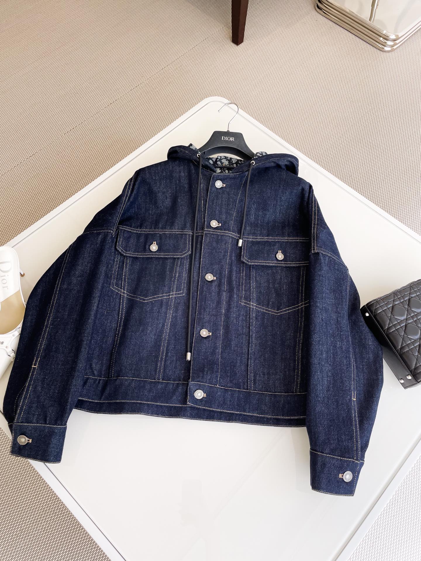 Bagsaaa D10r Oversized Hooded Jacket Blue Cotton Denim with D10r Oblique Interior