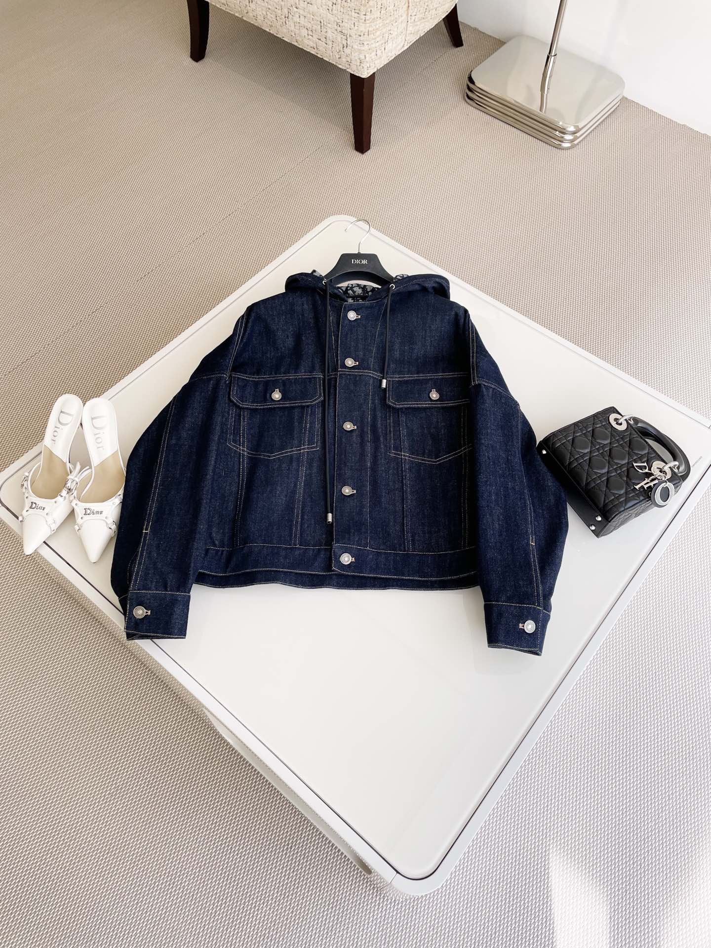 Bagsaaa D10r Oversized Hooded Jacket Blue Cotton Denim with D10r Oblique Interior