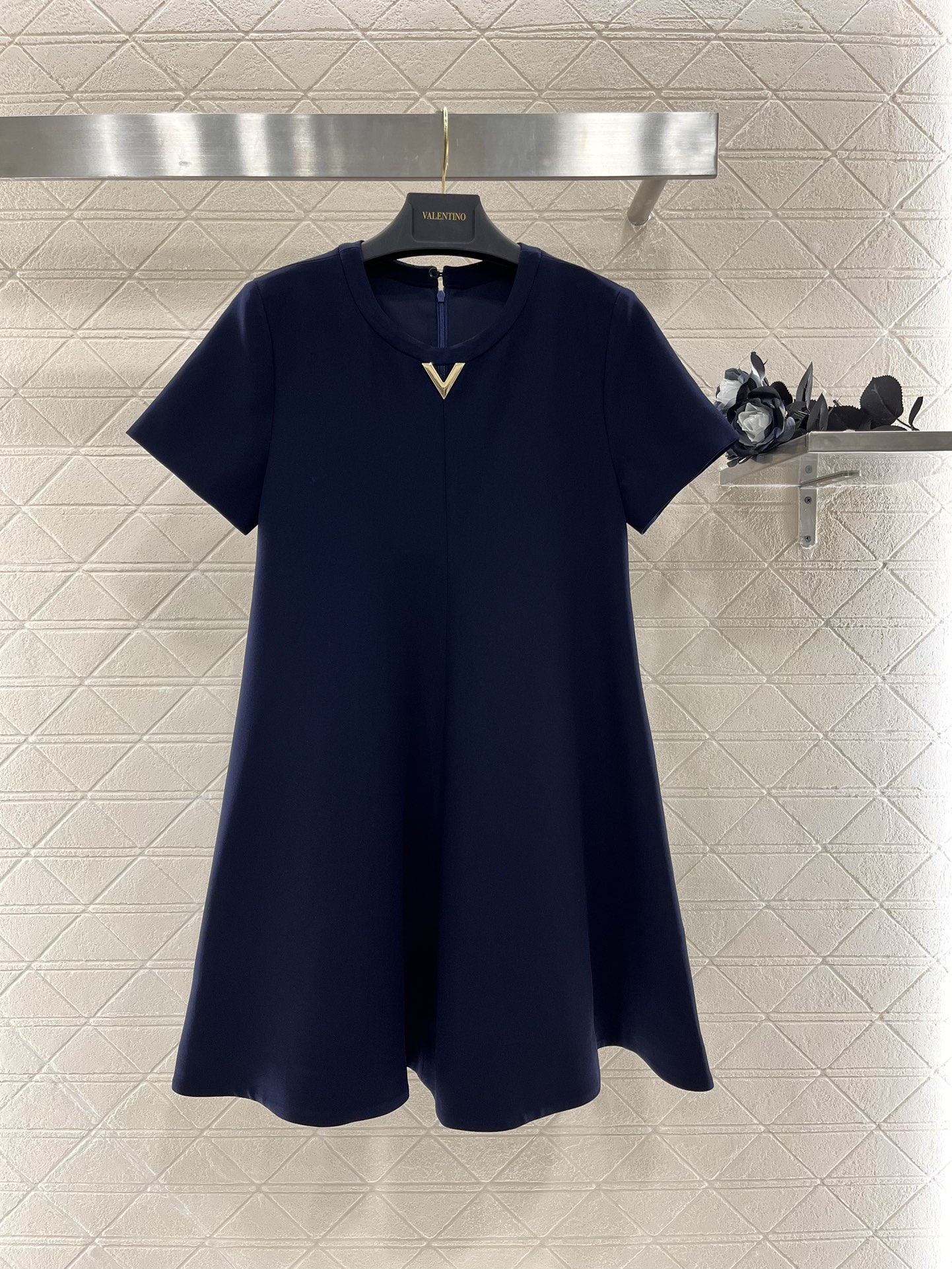 Bagsaaa Va1e*ntin0 Structured Couture Short Dress Navy Blue