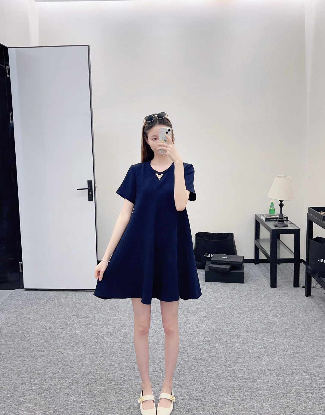 Bagsaaa Va1e*ntin0 Structured Couture Short Dress Navy Blue