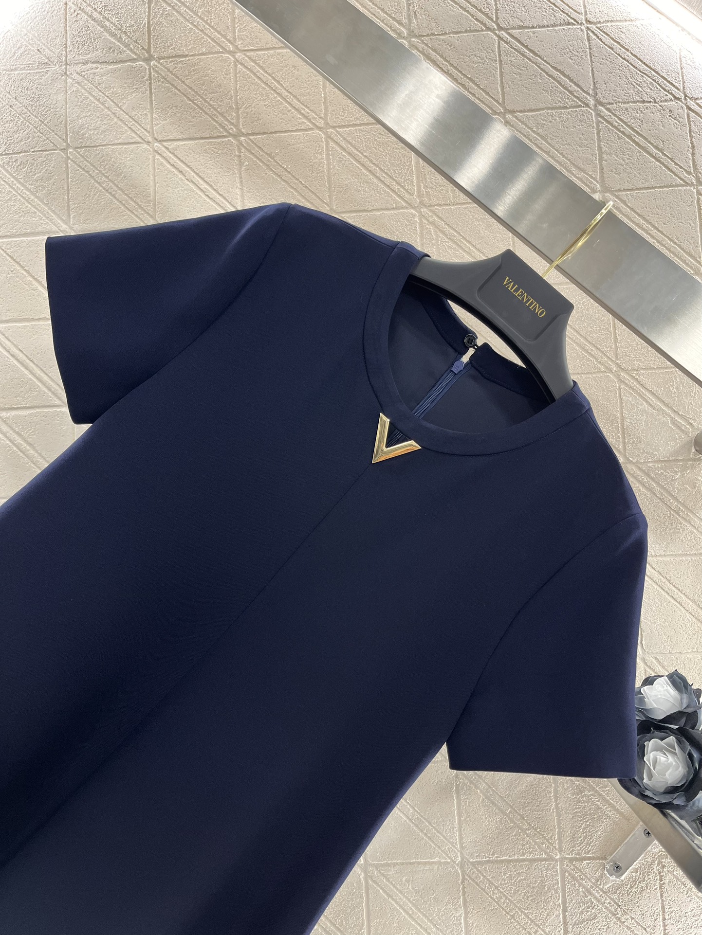 Bagsaaa Va1e*ntin0 Structured Couture Short Dress Navy Blue