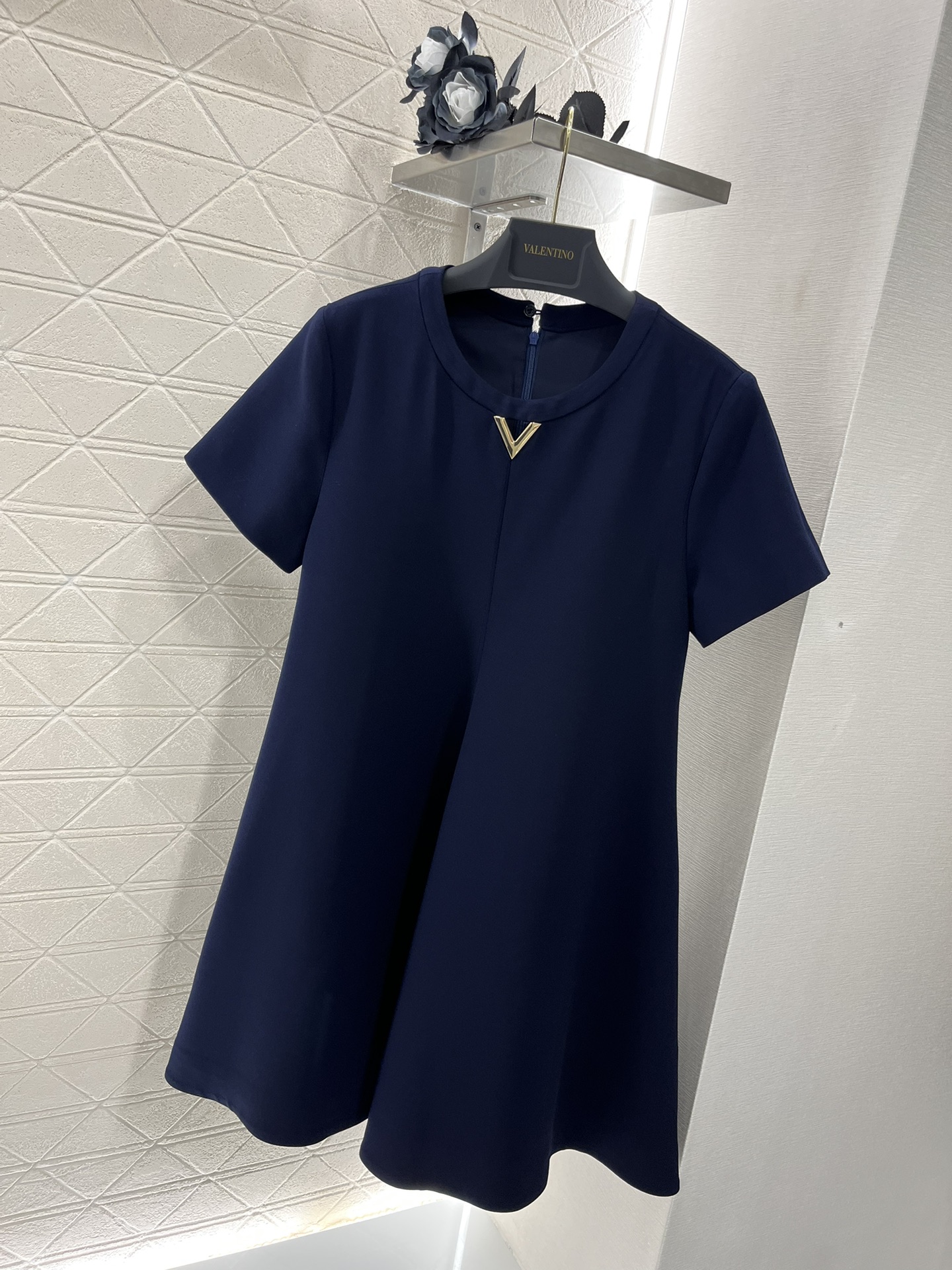 Bagsaaa Va1e*ntin0 Structured Couture Short Dress Navy Blue