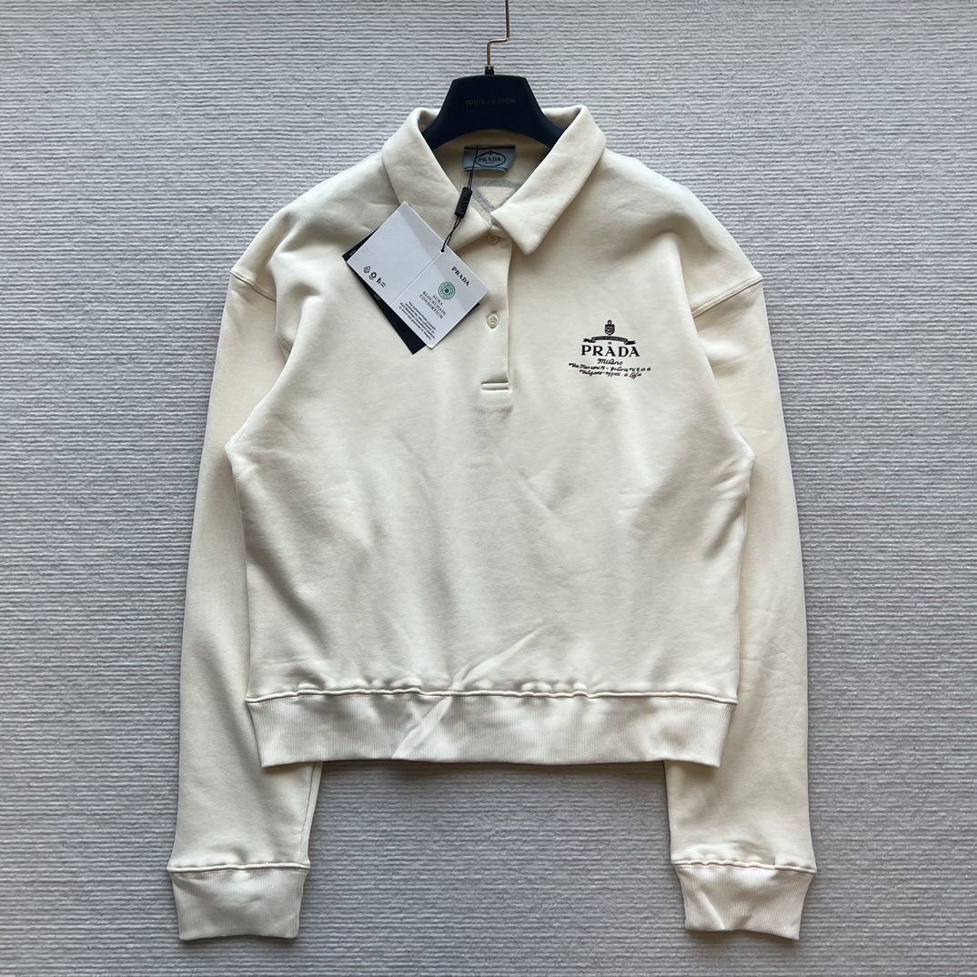 Bagsaaa Pra*a Cotton Fleece Polo Shirt Cream