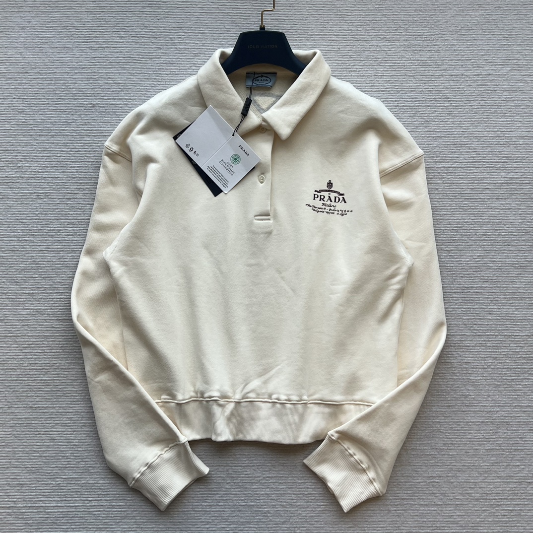 Bagsaaa Pra*a Cotton Fleece Polo Shirt Cream