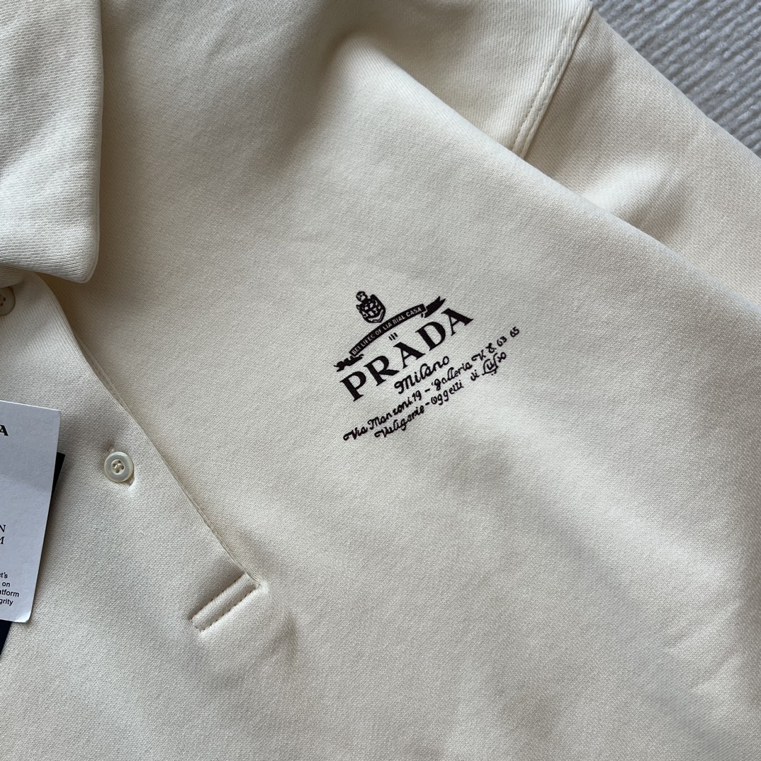 Bagsaaa Pra*a Cotton Fleece Polo Shirt Cream