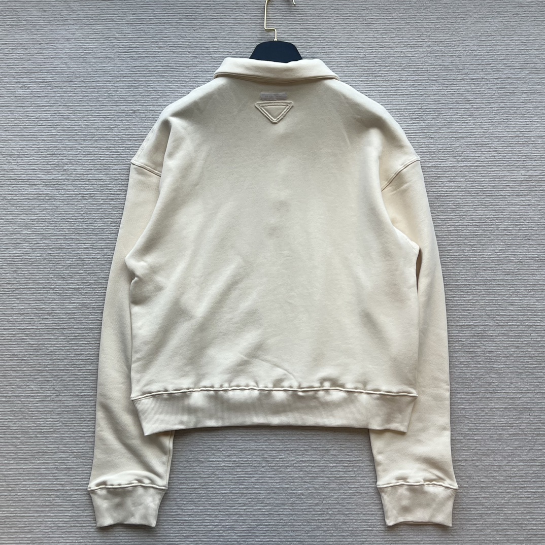Bagsaaa Pra*a Cotton Fleece Polo Shirt Cream