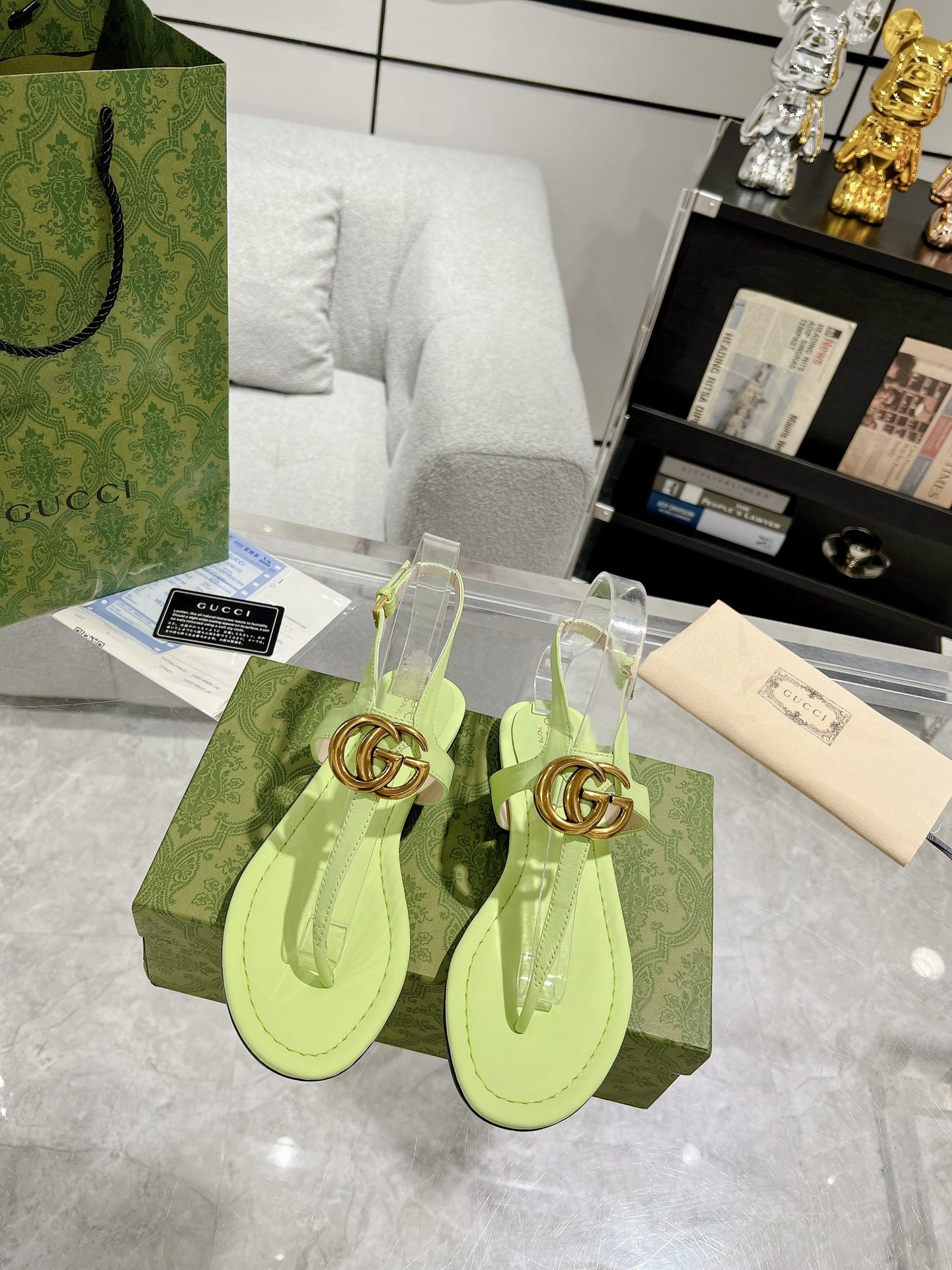 Bagsaaa Gvc*1 Women's Double G Thong Sandal 746030 Light Green