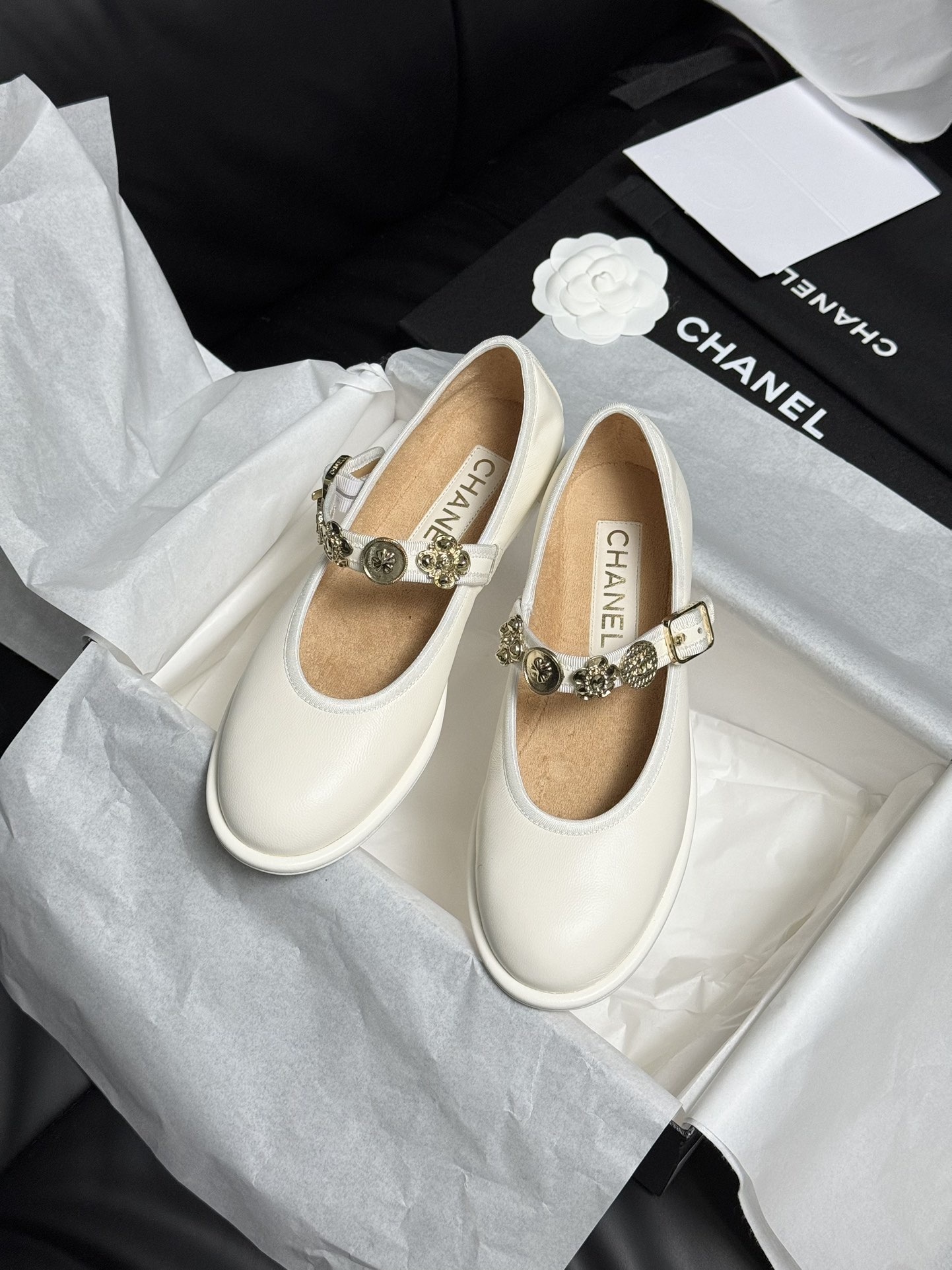 Bagsaaa Ch**el Mary Janes G45778 White