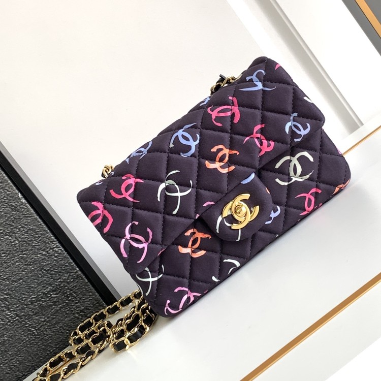 Bagsaaa Ch**el Small Handbag Printed Fabric Multicolour - 20 cm