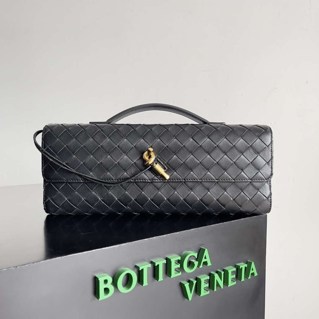 Bagsaaa B0tt*ga Ven*ta Long Clutch Andiamo With Handle Black - 31*13*3cm