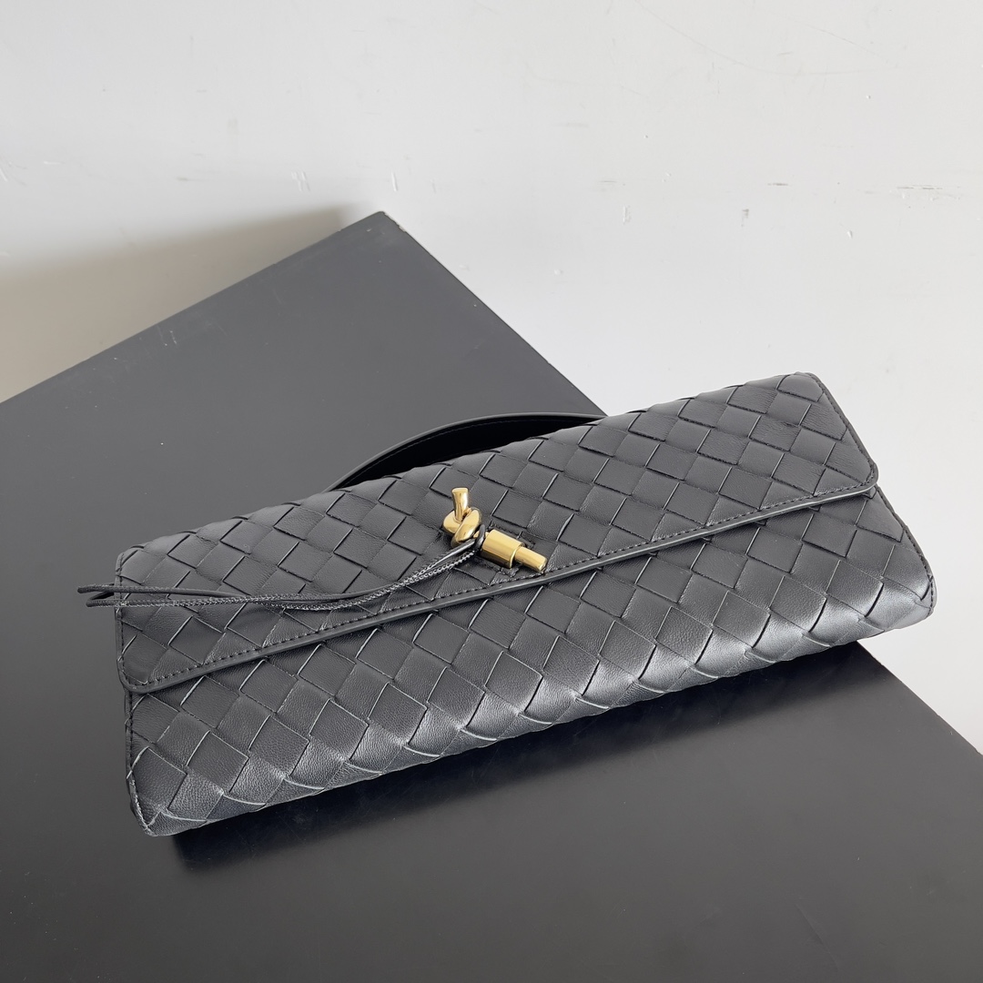 Bagsaaa B0tt*ga Ven*ta Long Clutch Andiamo With Handle Black - 31*13*3cm