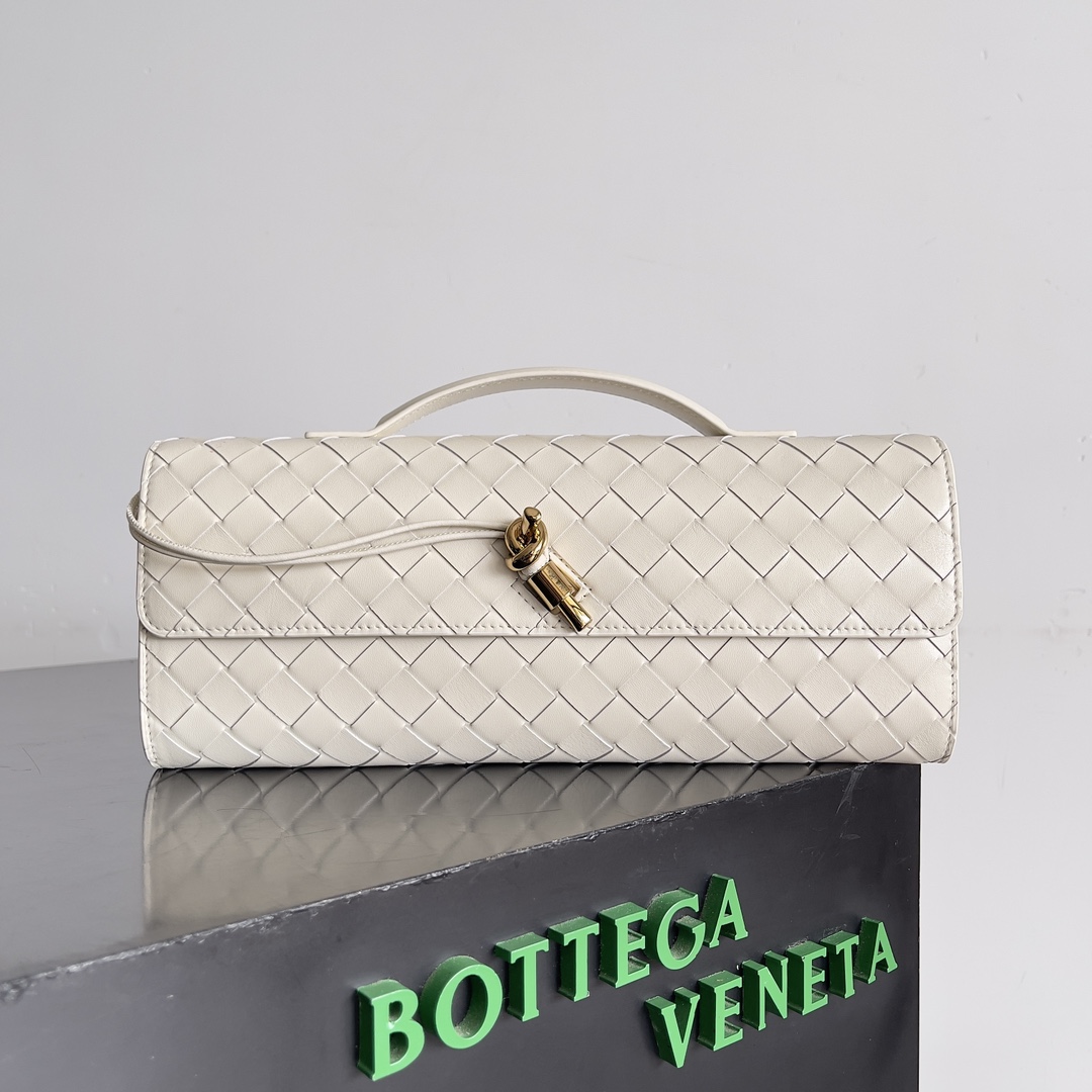 Bagsaaa B0tt*ga Ven*ta Long Clutch Andiamo With Handle White - 31*13*3cm