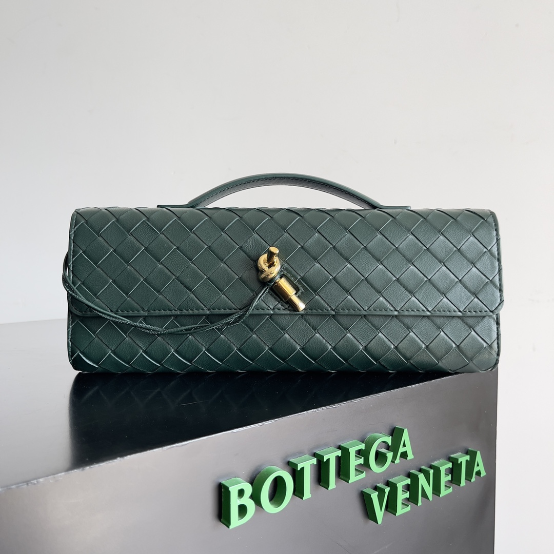 Bagsaaa B0tt*ga Ven*ta Long Clutch Andiamo With Handle Green - 31*13*3cm