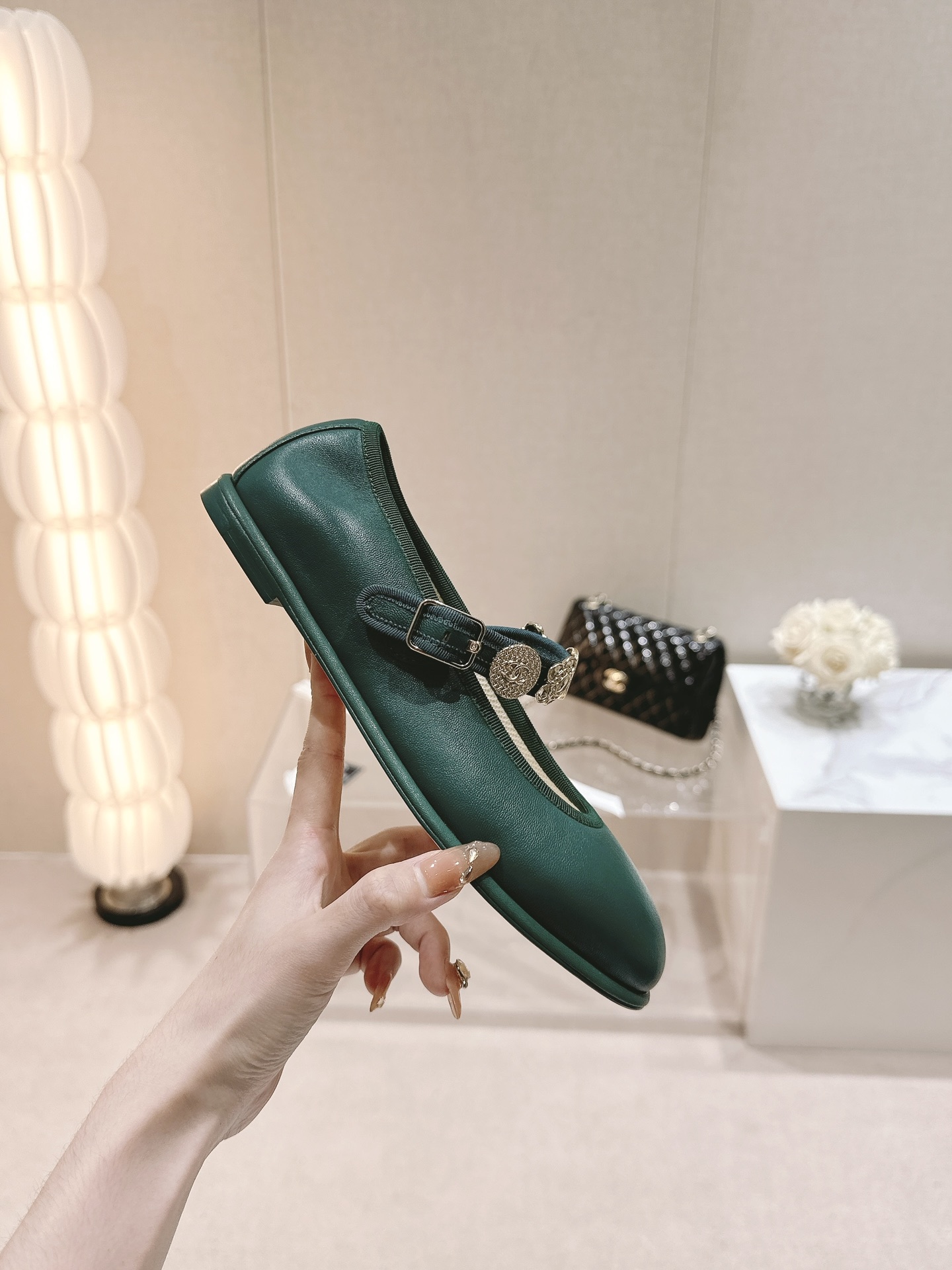 Bagsaaa Ch**el Mary Janes G45778 Green