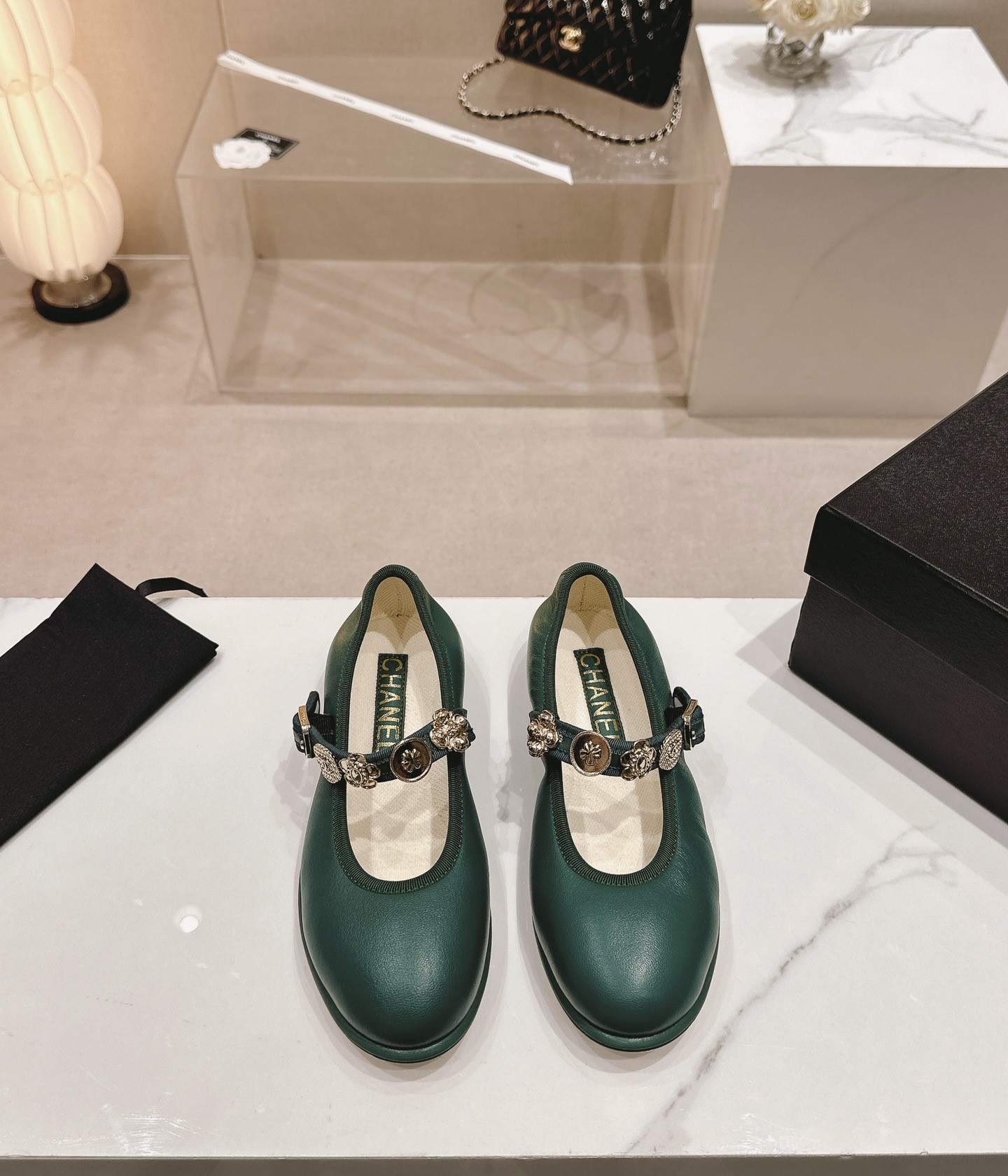 Bagsaaa Ch**el Mary Janes G45778 Green