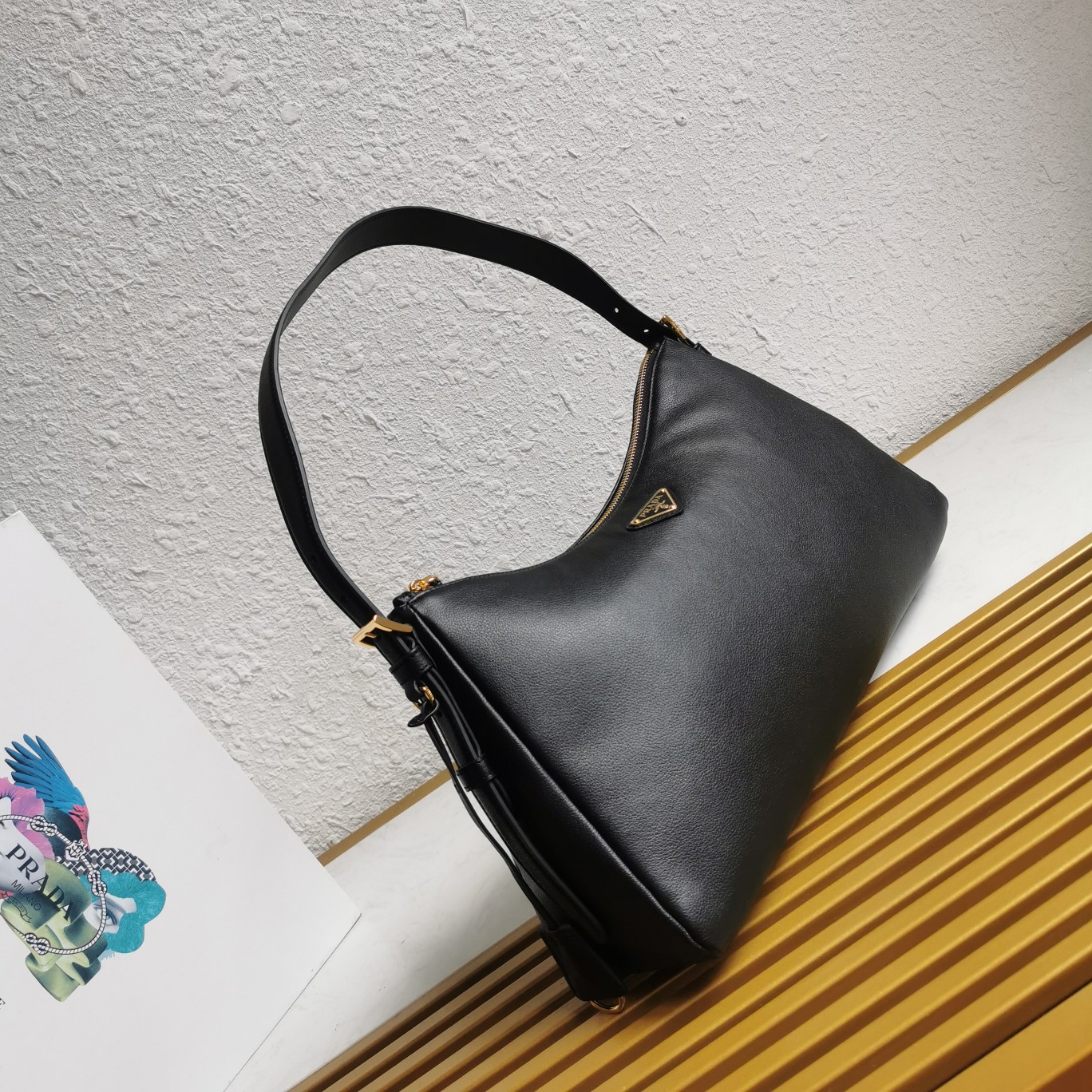 Bagsaaa Pra*a Aimèe Large Leather Shoulder Bag Black - 39x23x12 cm