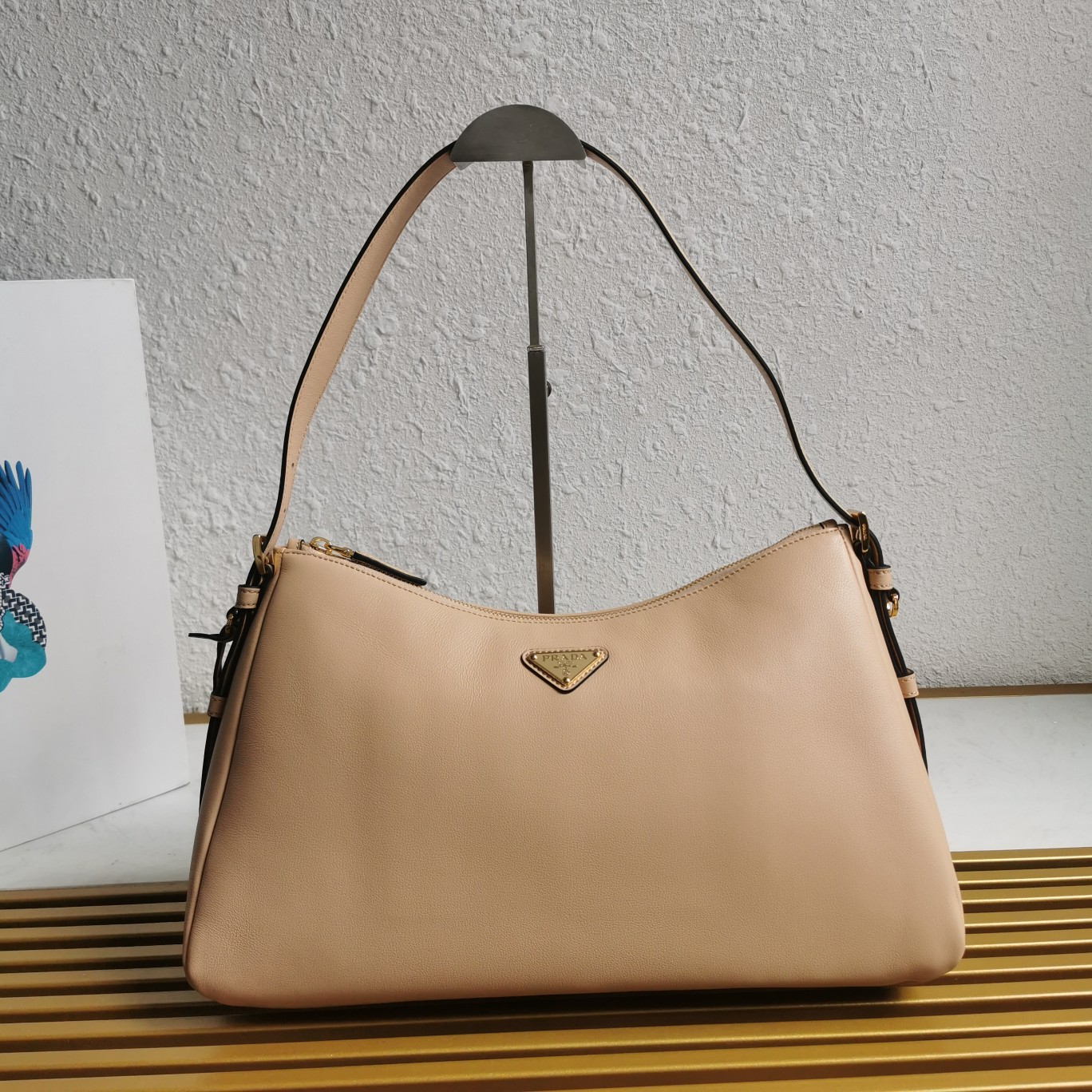 Bagsaaa Pra*a Aimèe Large Leather Shoulder Bag Beige - 39x23x12 cm