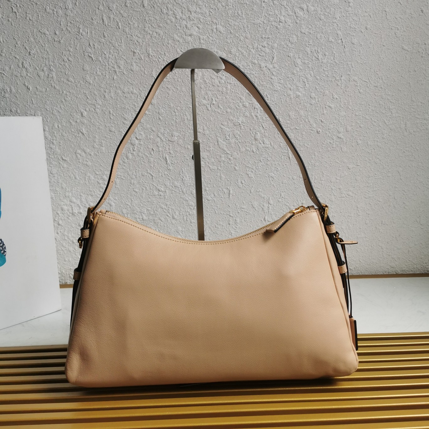 Bagsaaa Pra*a Aimèe Large Leather Shoulder Bag Beige - 39x23x12 cm