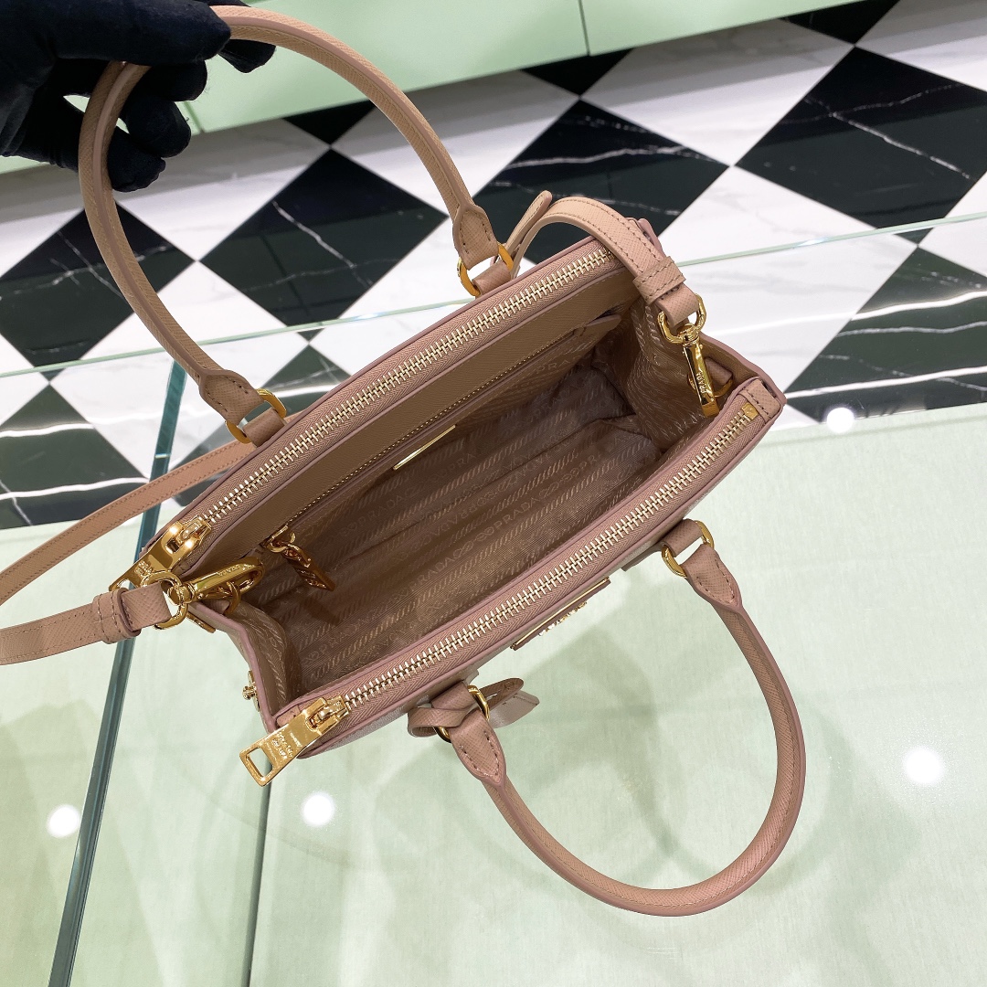 Bagsaaa Small Pra*a Galleria Saffiano Leather Bag Nude Pink - 24.5x16.5x11 cm