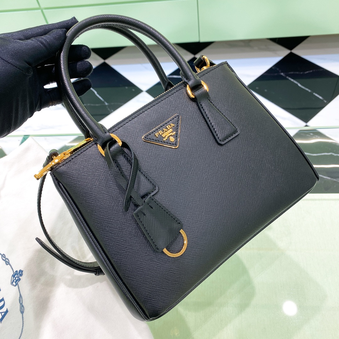 Bagsaaa Small Pra*a Galleria Saffiano Leather Bag Black - 24.5x16.5x11 cm