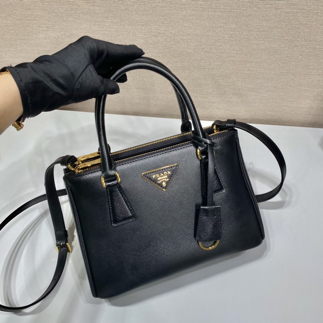 Bagsaaa Small Pra*a Galleria Saffiano Leather Bag Black - 24.5x16.5x11 cm