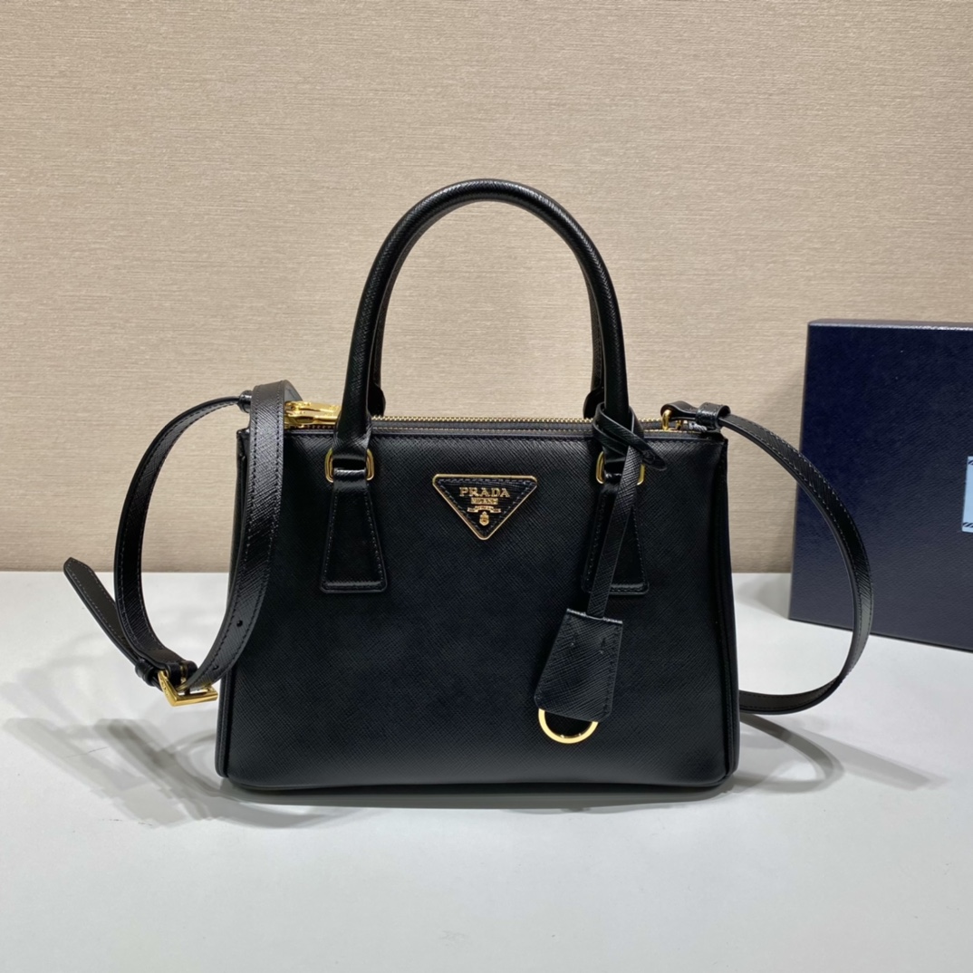 Bagsaaa Small Pra*a Galleria Saffiano Leather Bag Black - 24.5x16.5x11 cm