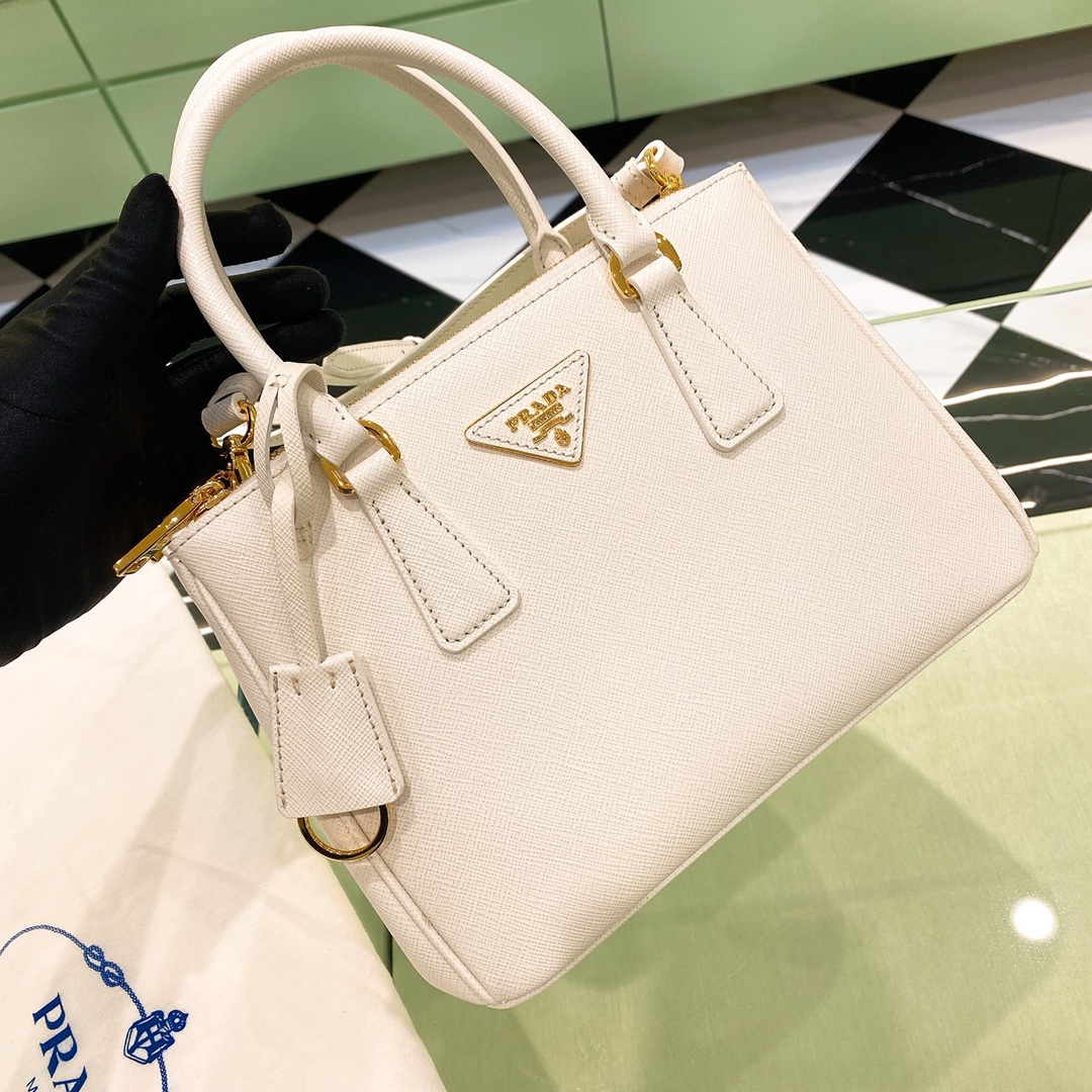 Bagsaaa Small Pra*a Galleria Saffiano Leather Bag White - 24.5x16.5x11 cm
