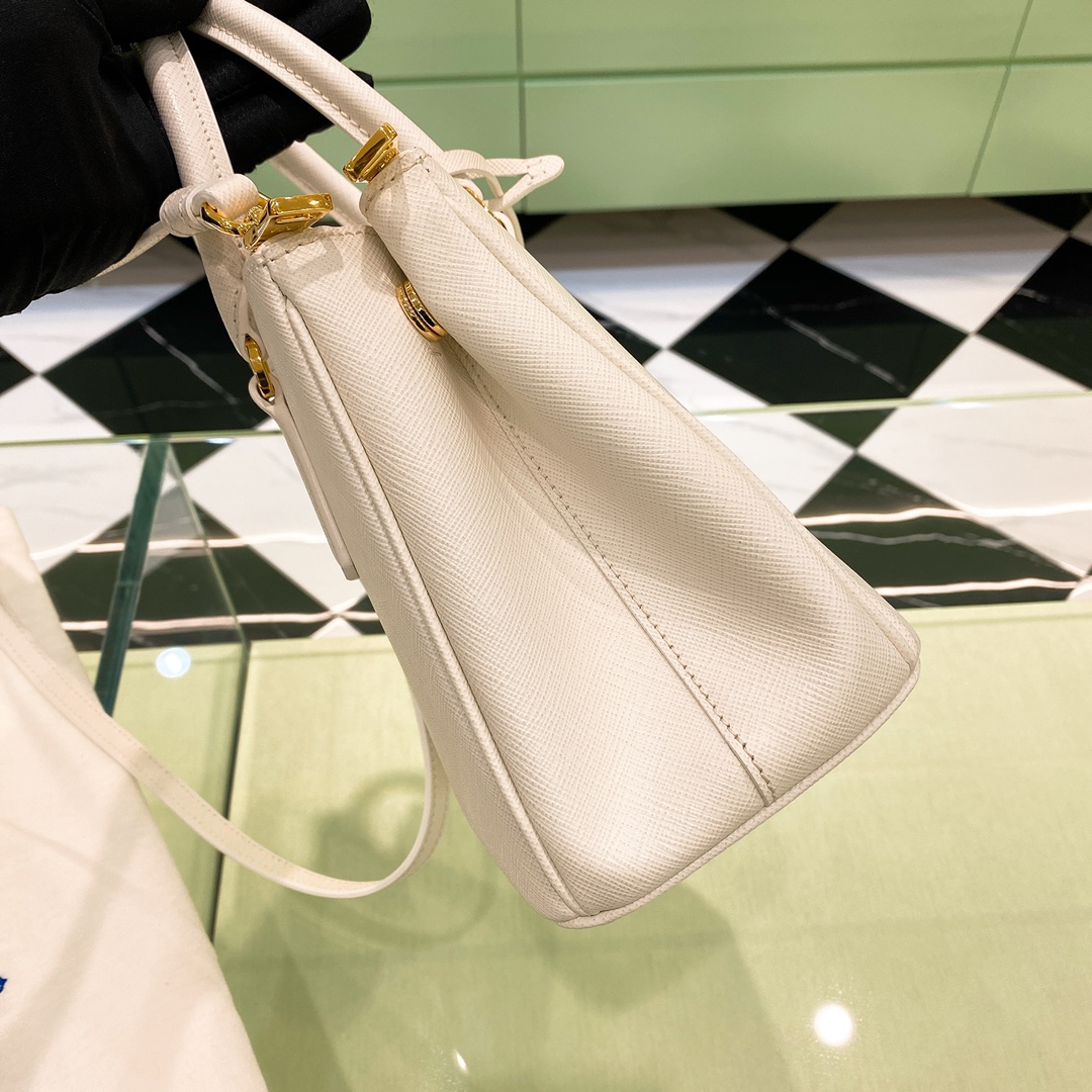 Bagsaaa Small Pra*a Galleria Saffiano Leather Bag White - 24.5x16.5x11 cm