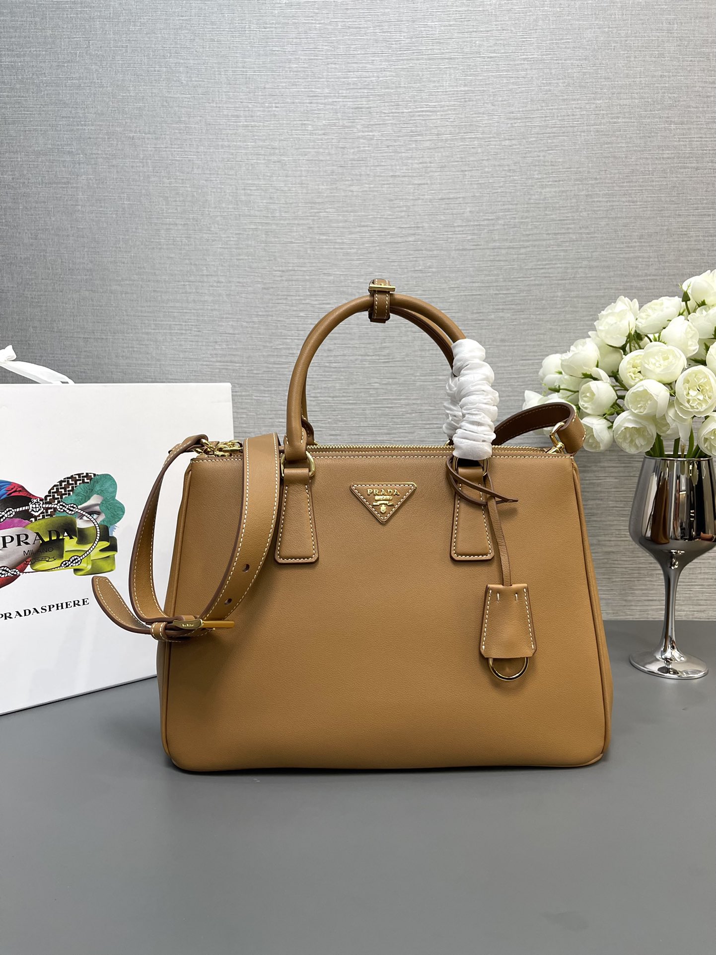 Bagsaaa Large Pra*a Galleria Leather Bag Brown - 32×22.5×13.5cm