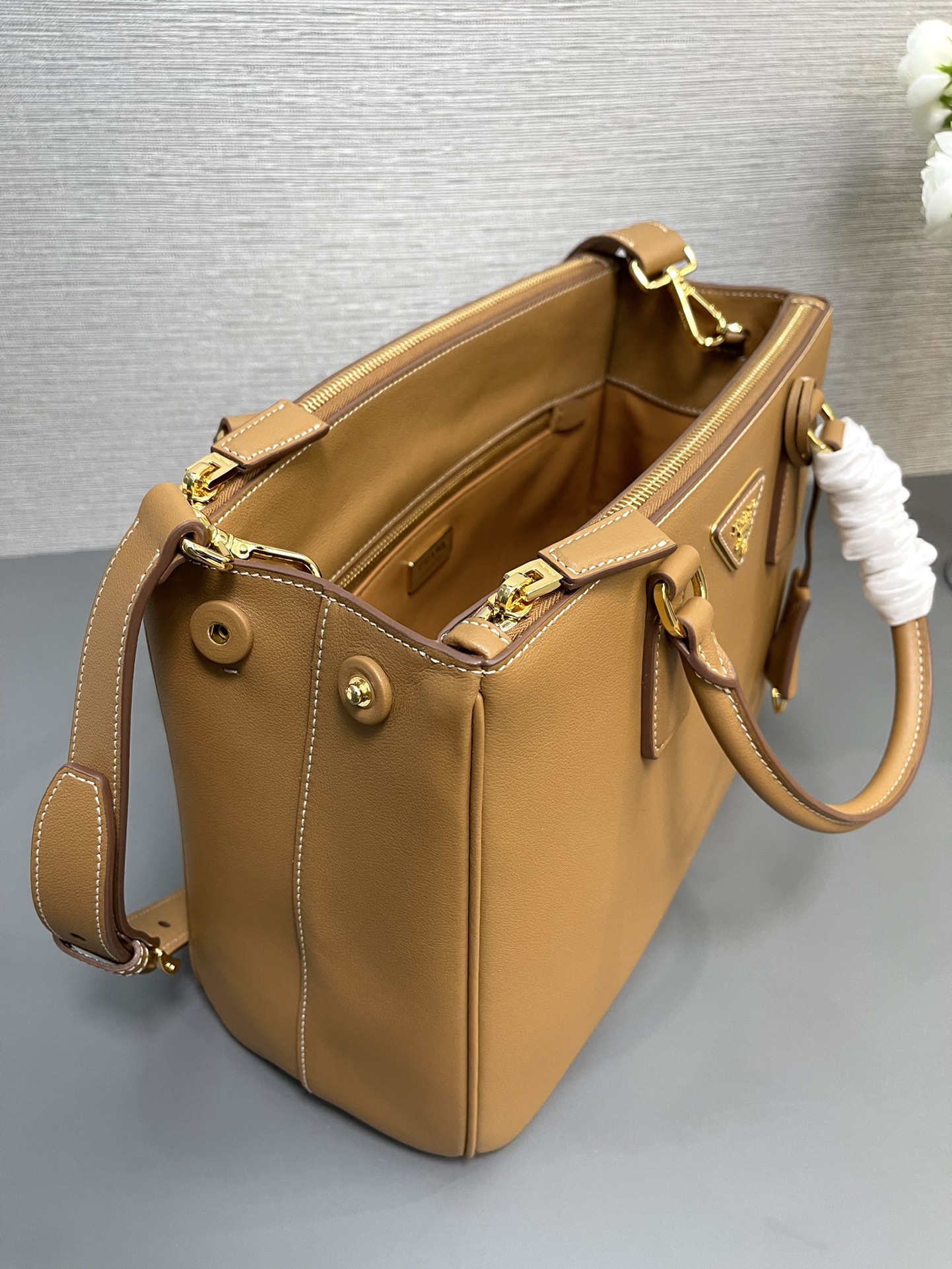 Bagsaaa Large Pra*a Galleria Leather Bag Brown - 32×22.5×13.5cm