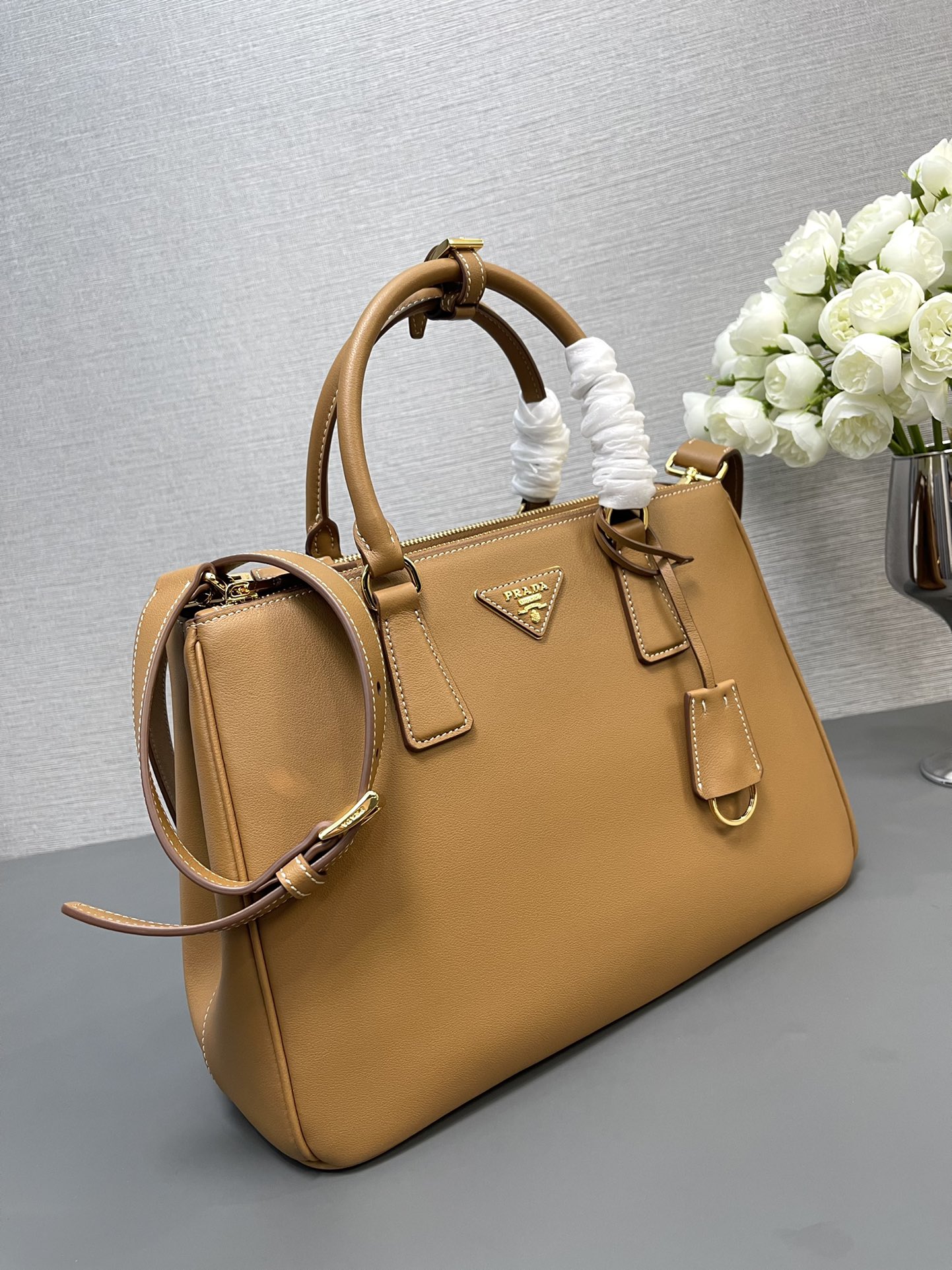 Bagsaaa Large Pra*a Galleria Leather Bag Brown - 32×22.5×13.5cm