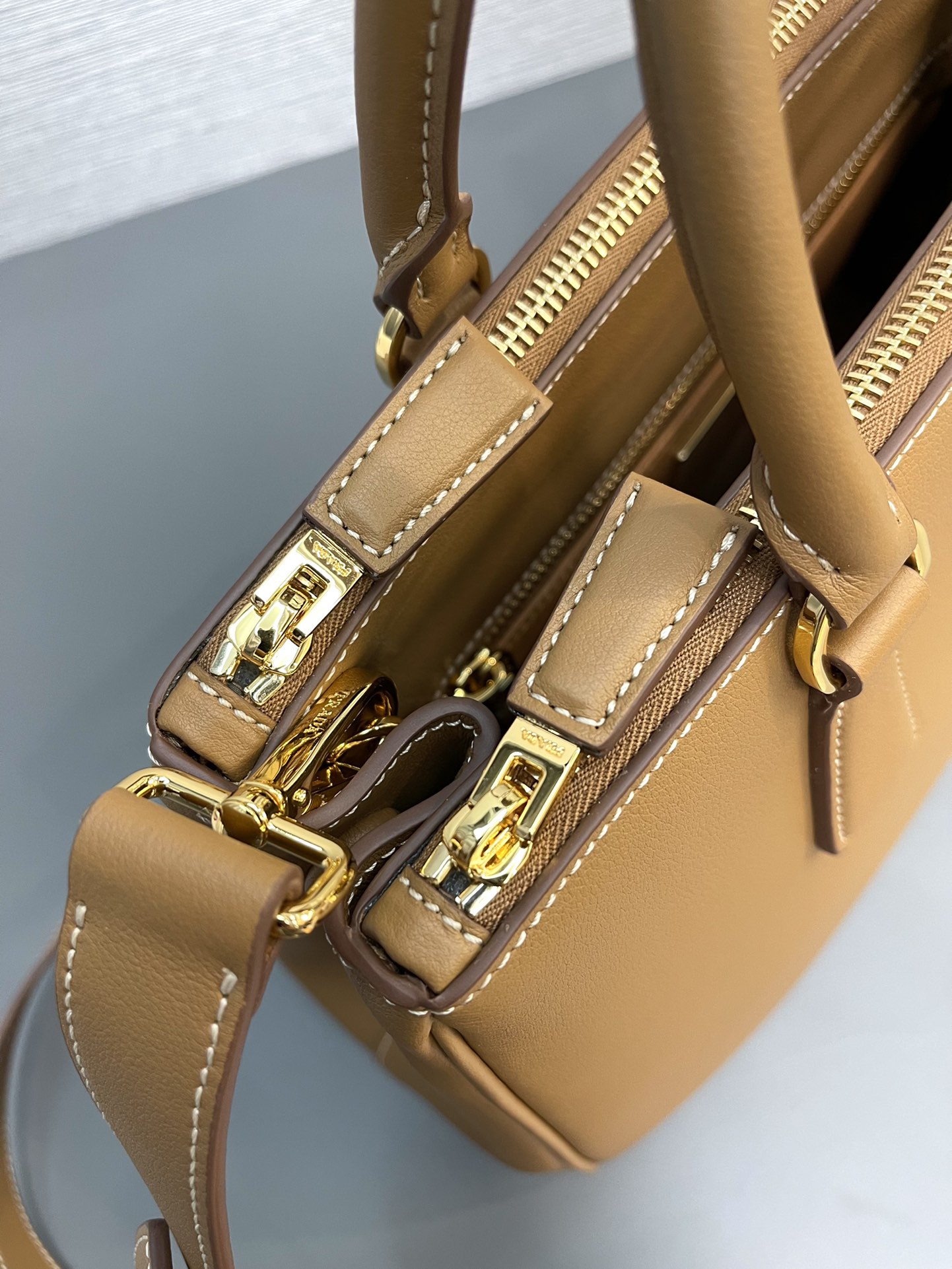 Bagsaaa Large Pra*a Galleria Leather Bag Brown - 32×22.5×13.5cm