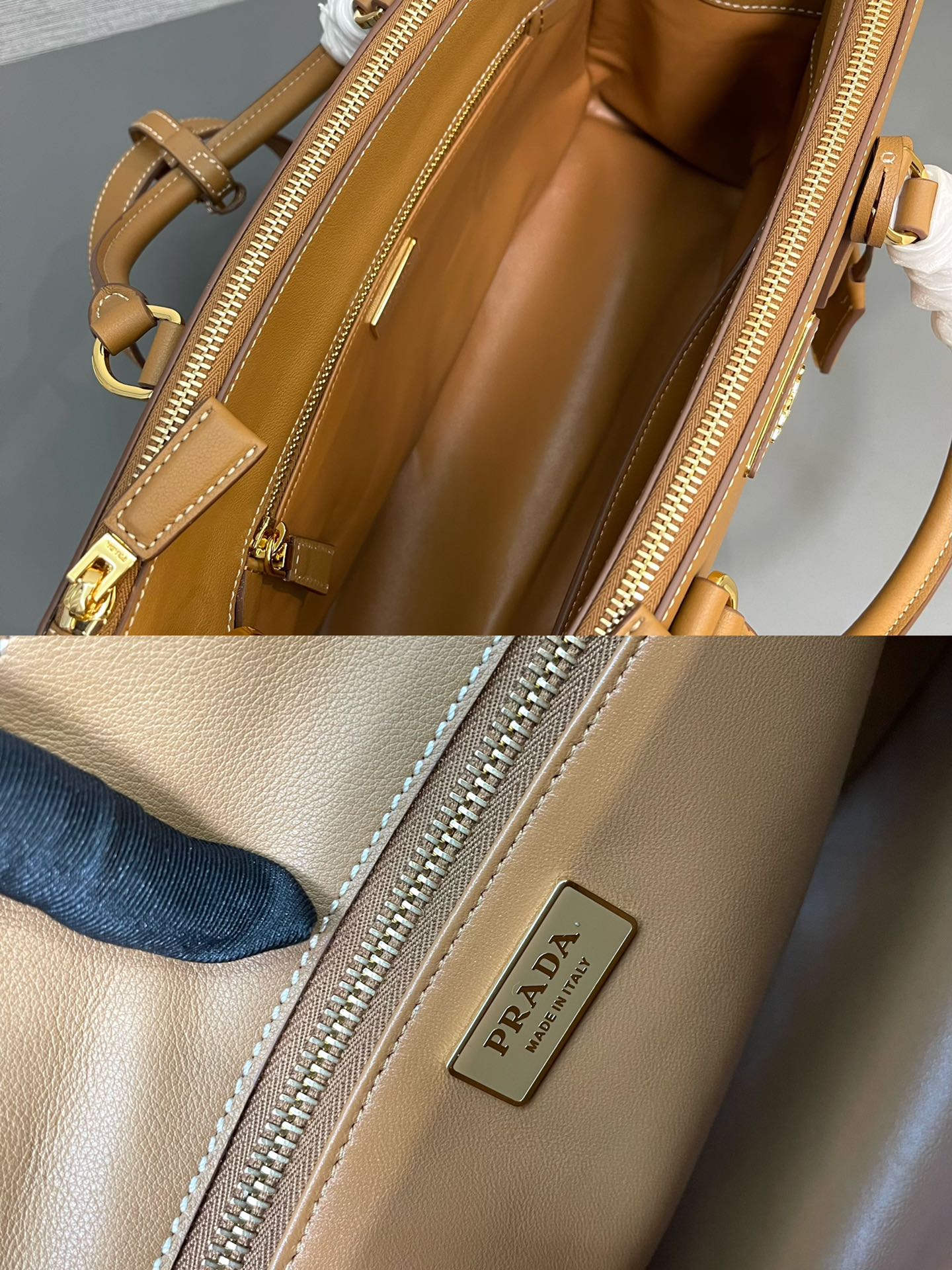 Bagsaaa Large Pra*a Galleria Leather Bag Brown - 32×22.5×13.5cm