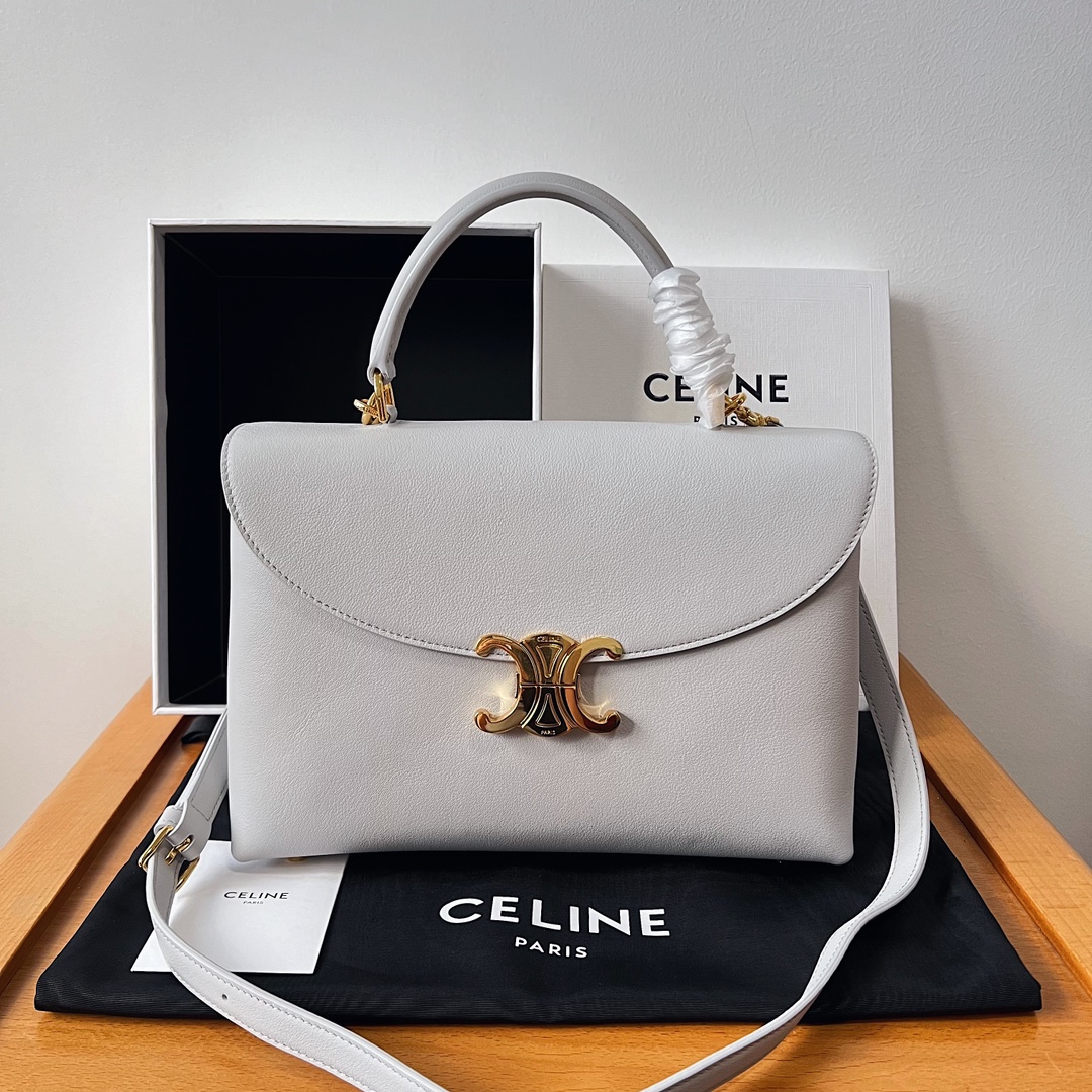 Bagsaaa Ce1i*e Medium Nino Bag In S*pple Calfskin Cloudy Grey - 25 X 17.5 X 10 CM