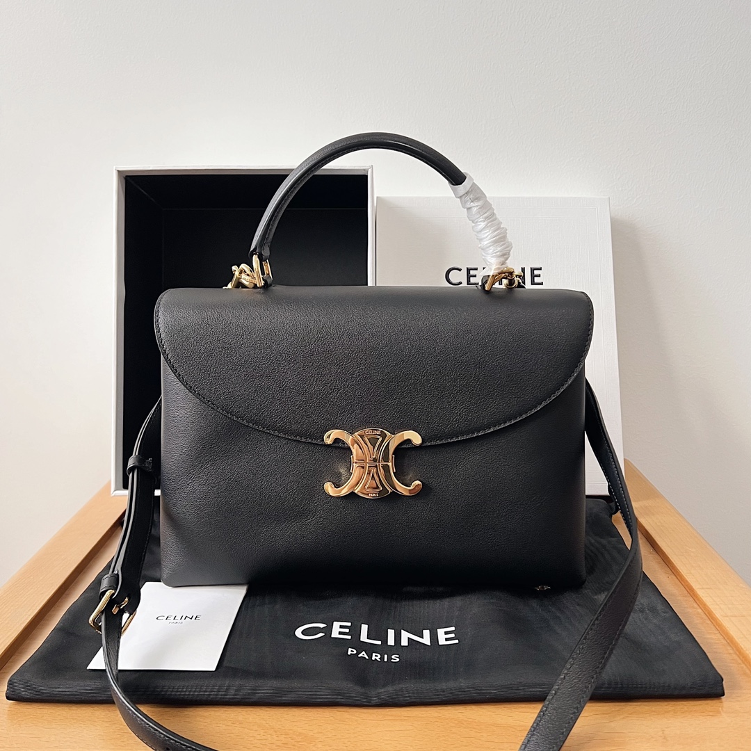 Bagsaaa Ce1i*e Medium Nino Bag In S*pple Calfskin Black - 25 X 17.5 X 10 CM