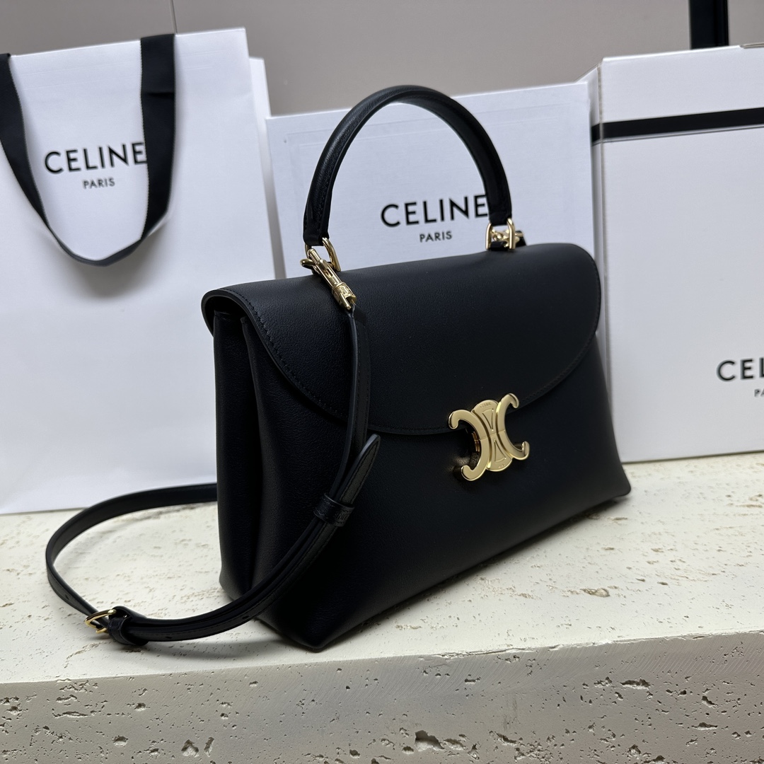 Bagsaaa Ce1i*e Medium Nino Bag In S*pple Calfskin Black - 25 X 17.5 X 10 CM
