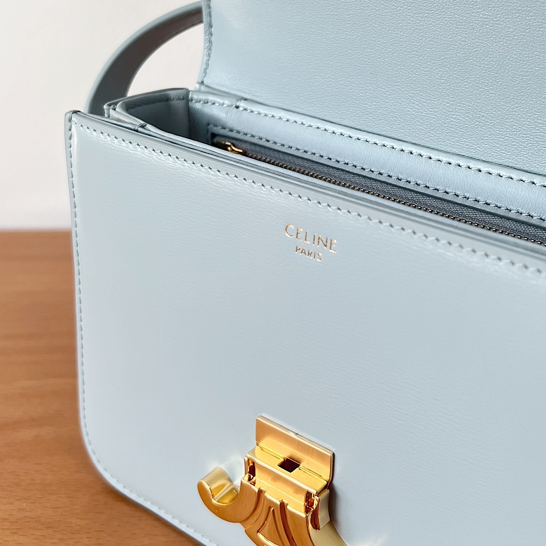 Bagsaaa Ce1i*e Teen Triomphe Bag In Shiny Calfskin Pale Blue - 18.5 X 13.5 X 7 CM