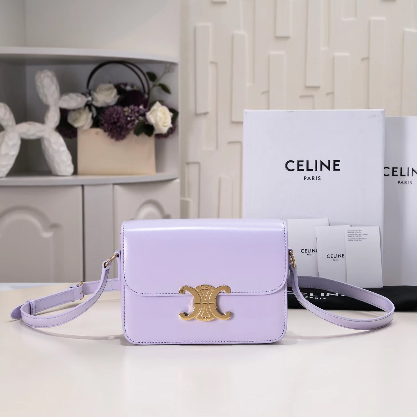 Bagsaaa Ce1i*e Teen Triomphe Bag In Shiny Calfskin Light Purple - 18.5 X 13.5 X 7 CM