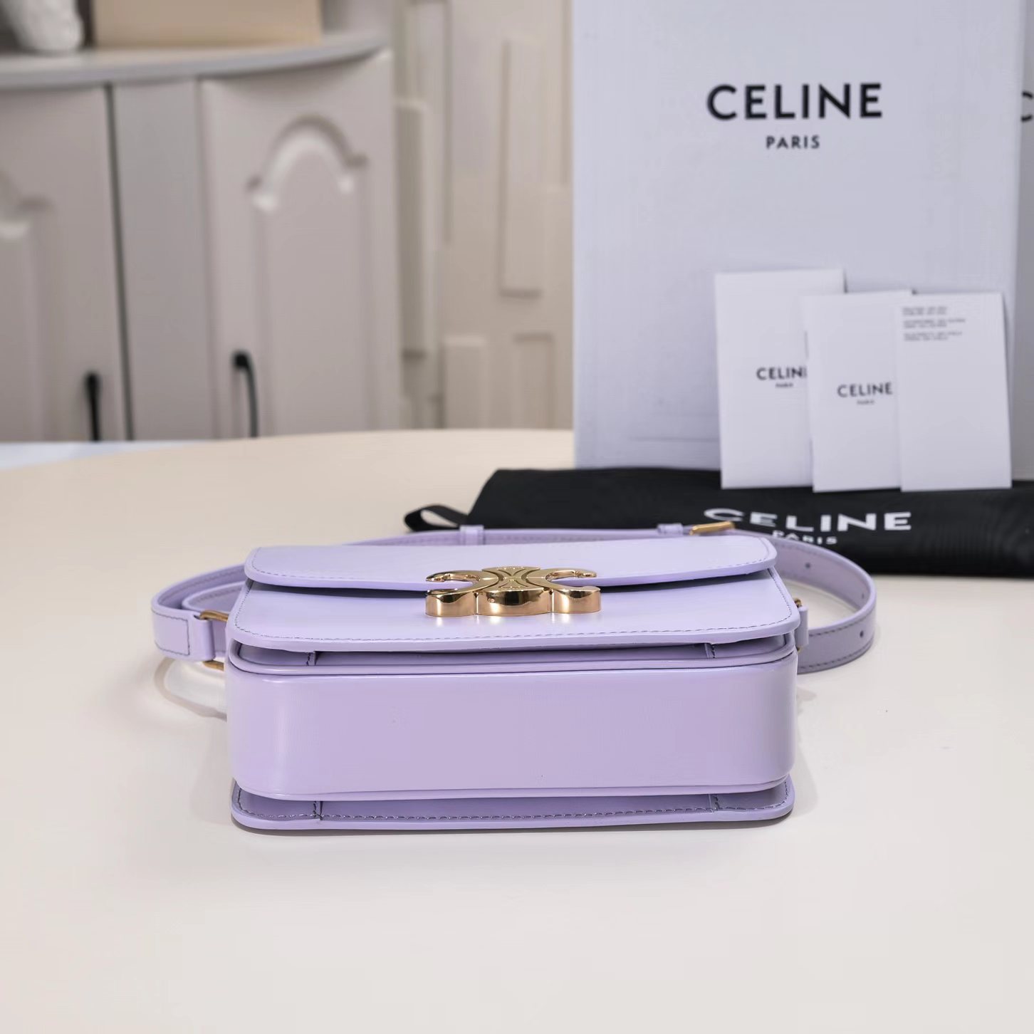 Bagsaaa Ce1i*e Teen Triomphe Bag In Shiny Calfskin Light Purple - 18.5 X 13.5 X 7 CM