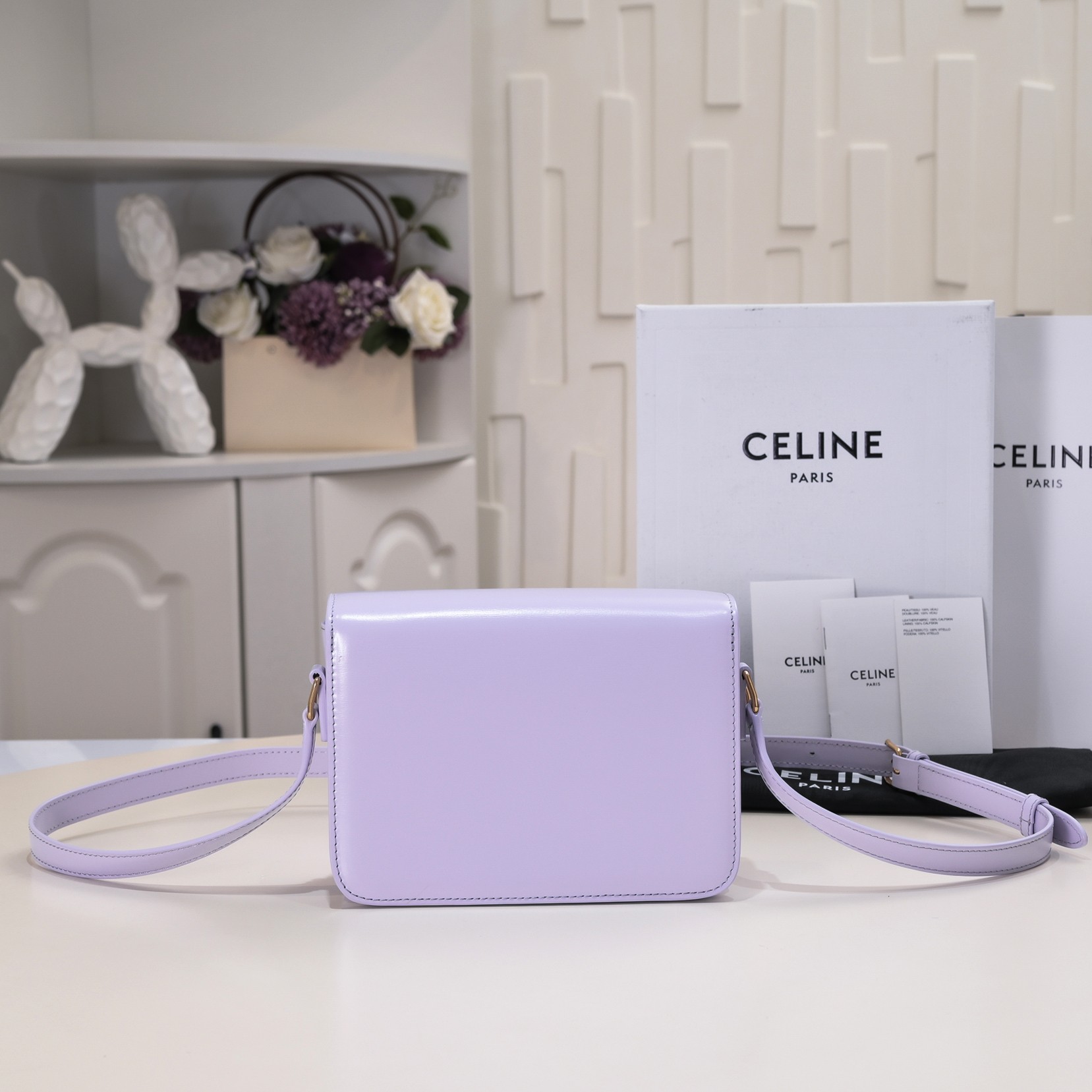 Bagsaaa Ce1i*e Teen Triomphe Bag In Shiny Calfskin Light Purple - 18.5 X 13.5 X 7 CM