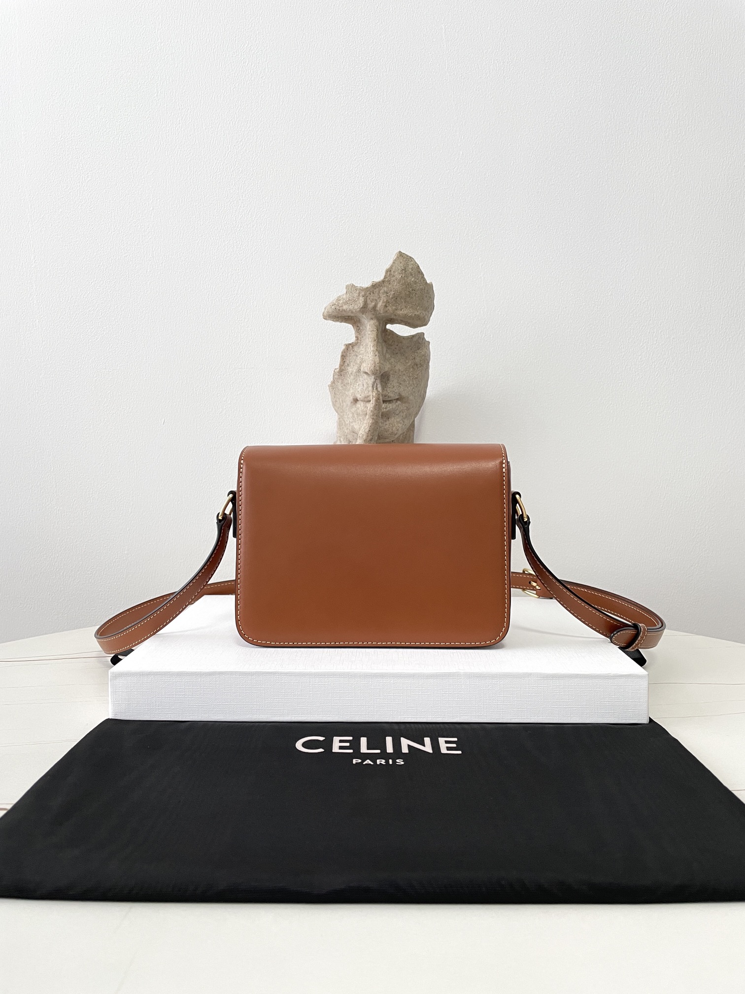 Bagsaaa Ce1i*e Teen Triomphe Bag In Shiny Calfskin Brown - 18.5 X 13.5 X 7 CM
