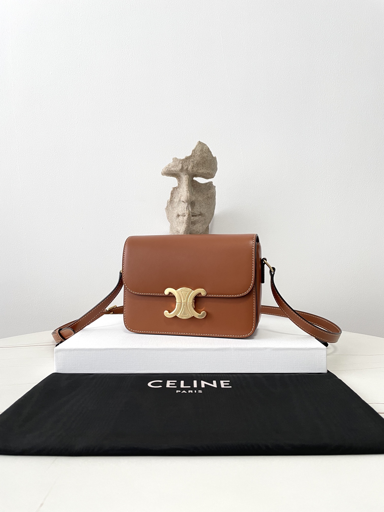 Bagsaaa Ce1i*e Teen Triomphe Bag In Shiny Calfskin Brown - 18.5 X 13.5 X 7 CM