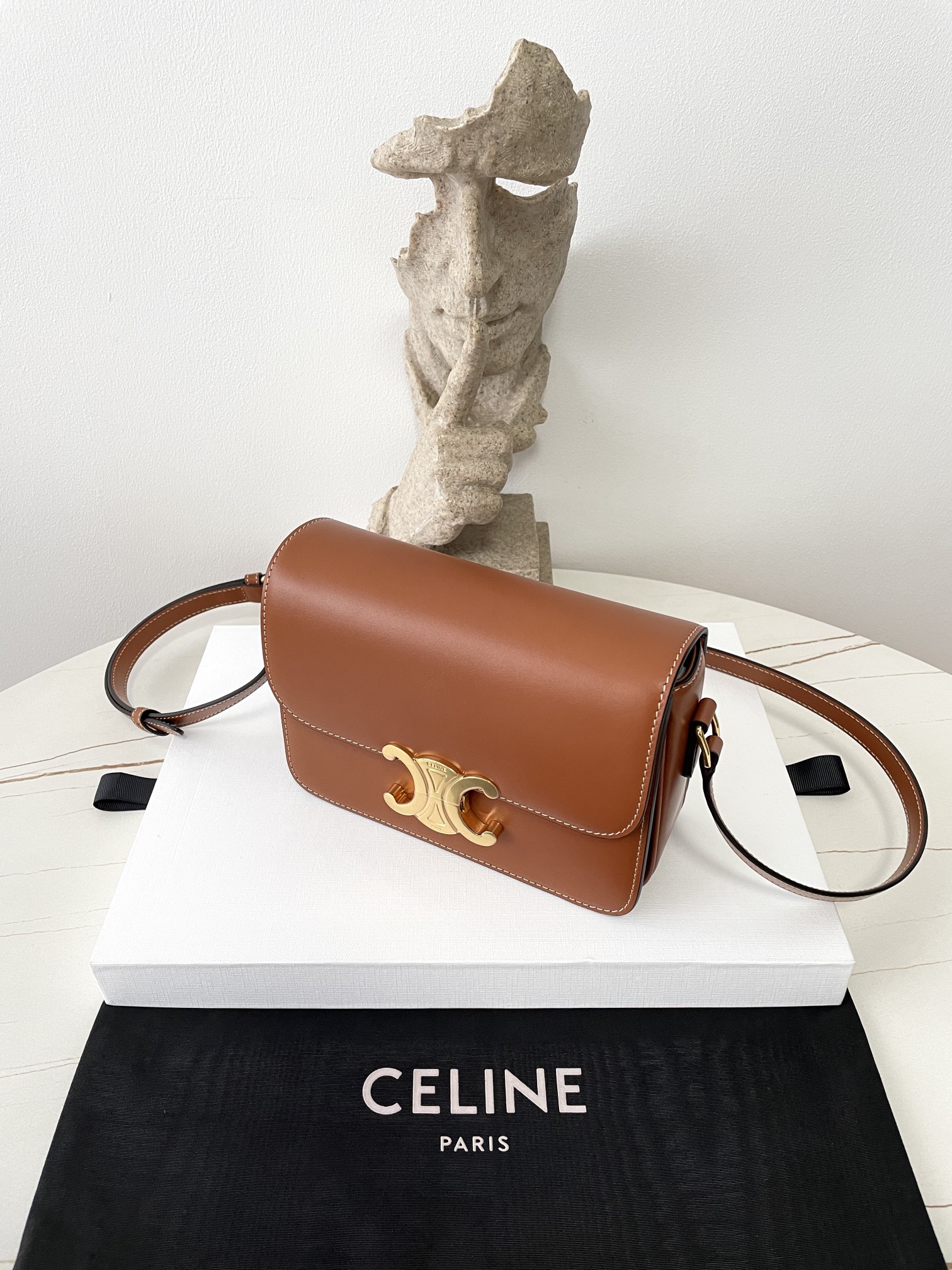 Bagsaaa Ce1i*e Teen Triomphe Bag In Shiny Calfskin Brown - 18.5 X 13.5 X 7 CM