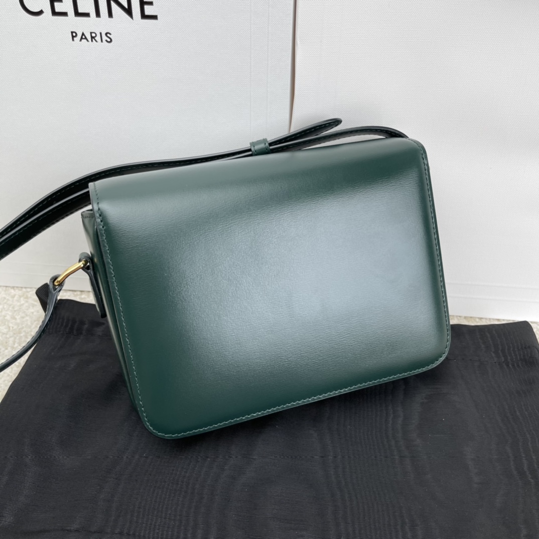 Bagsaaa Ce1i*e Teen Triomphe Bag In Shiny Calfskin Amazone Green - 18.5 X 13.5 X 7 CM