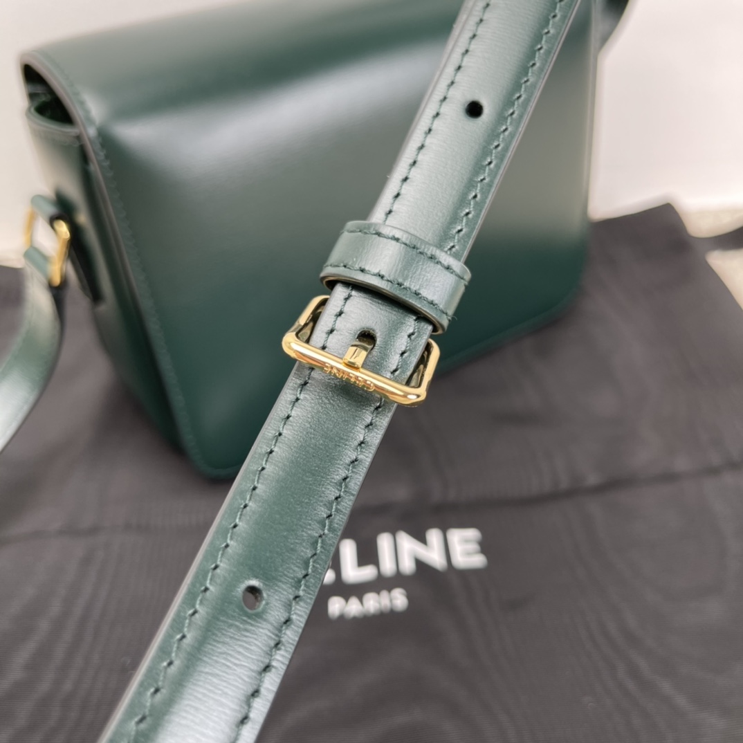 Bagsaaa Ce1i*e Teen Triomphe Bag In Shiny Calfskin Amazone Green - 18.5 X 13.5 X 7 CM