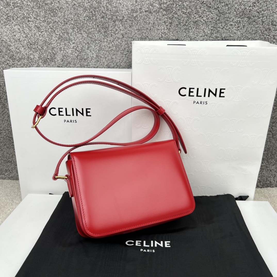 Bagsaaa Ce1i*e Teen Triomphe Bag In Shiny Calfskin Red - 18.5 X 13.5 X 7 CM