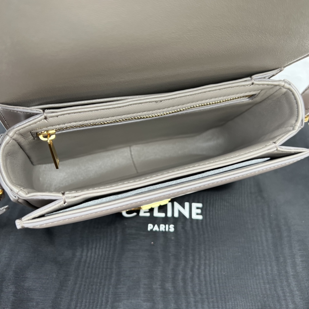 Bagsaaa Ce1i*e Teen Triomphe Bag In Shiny Calfskin Gray - 18.5 X 13.5 X 7 CM