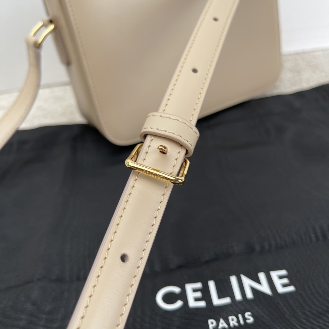 Bagsaaa Ce1i*e Teen Triomphe Bag In Shiny Calfskin Light Stone - 18.5 X 13.5 X 7 CM