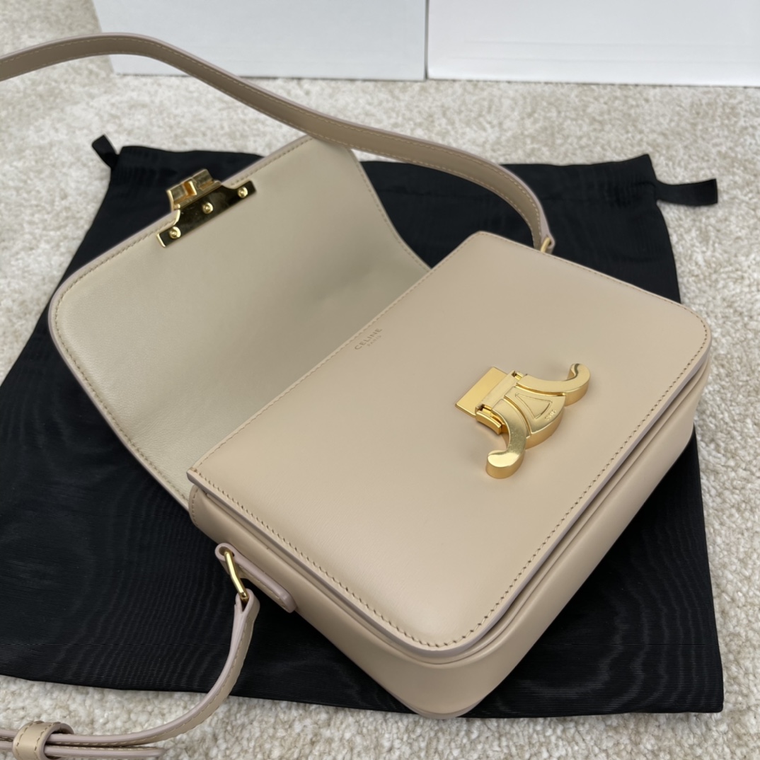 Bagsaaa Ce1i*e Teen Triomphe Bag In Shiny Calfskin Light Stone - 18.5 X 13.5 X 7 CM